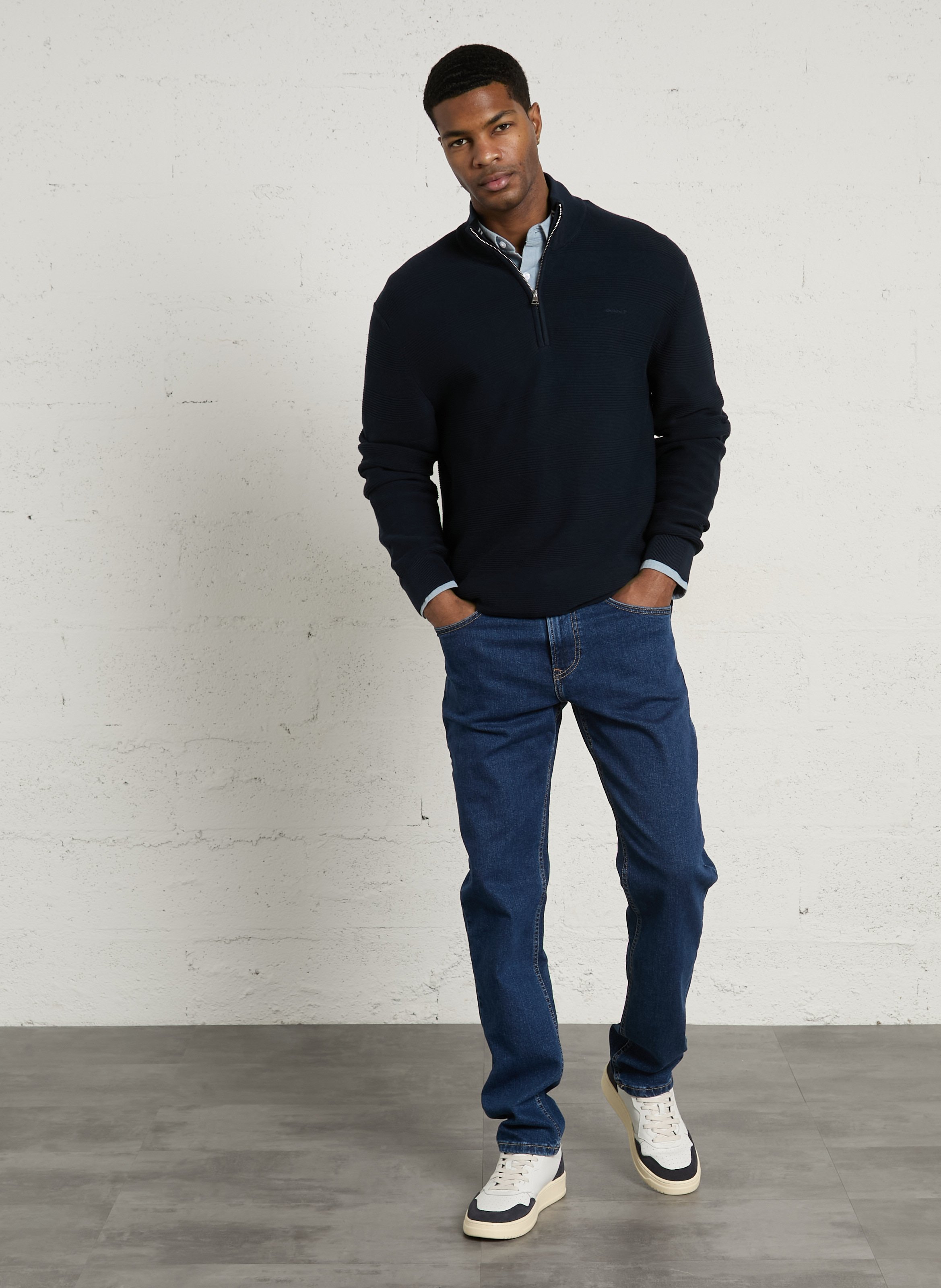 Pull droit col camionneur en coton GANT Bleu