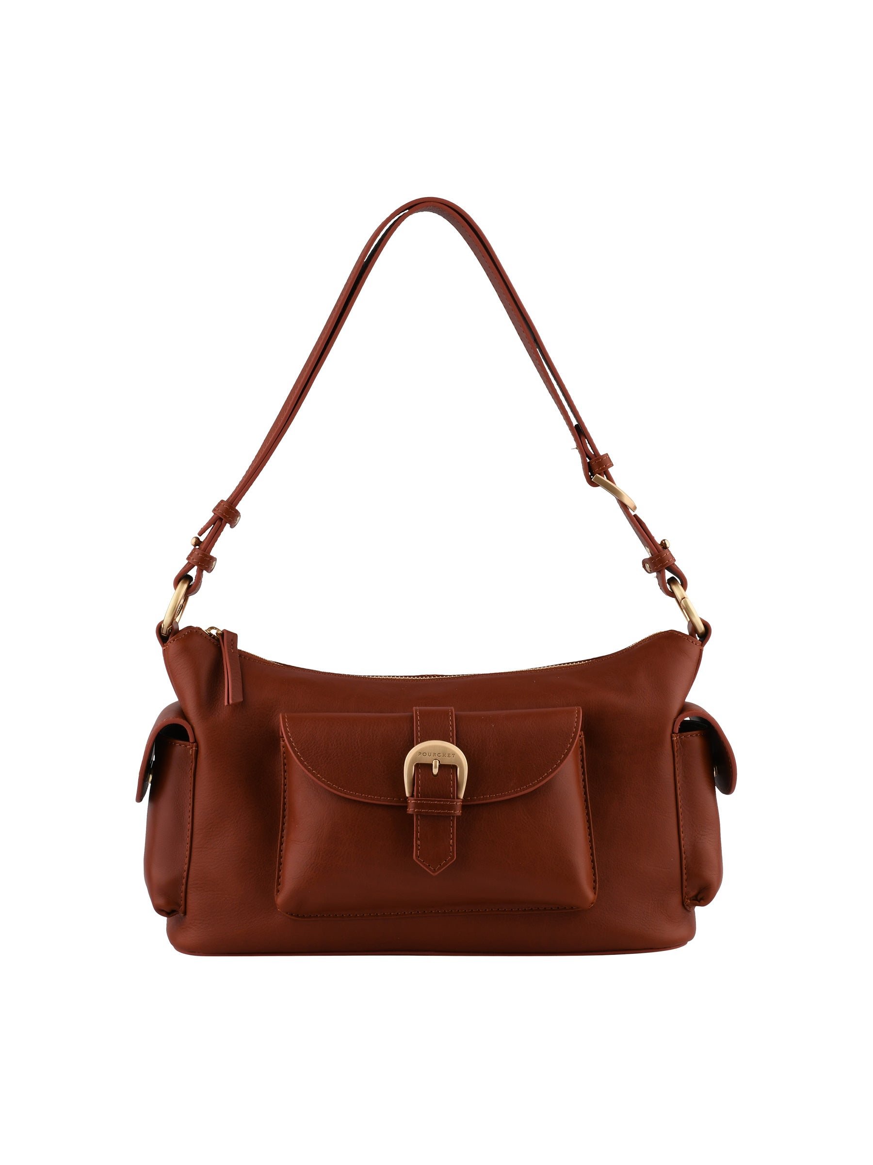 Calfskin leather shoulder bag POURCHET Brown