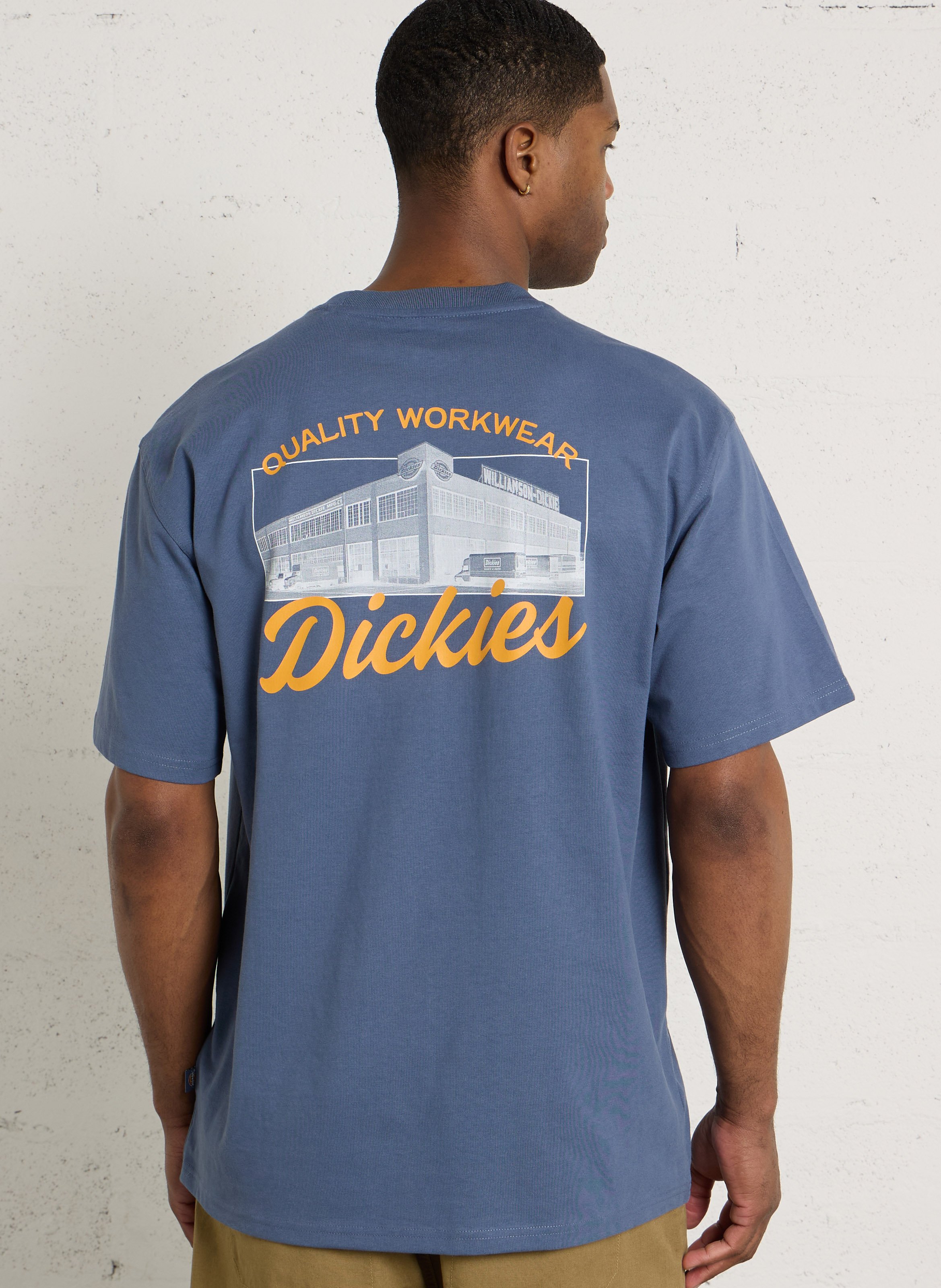 Tee-shirt droit col rond sérigraphié en coton DICKIES Bleu