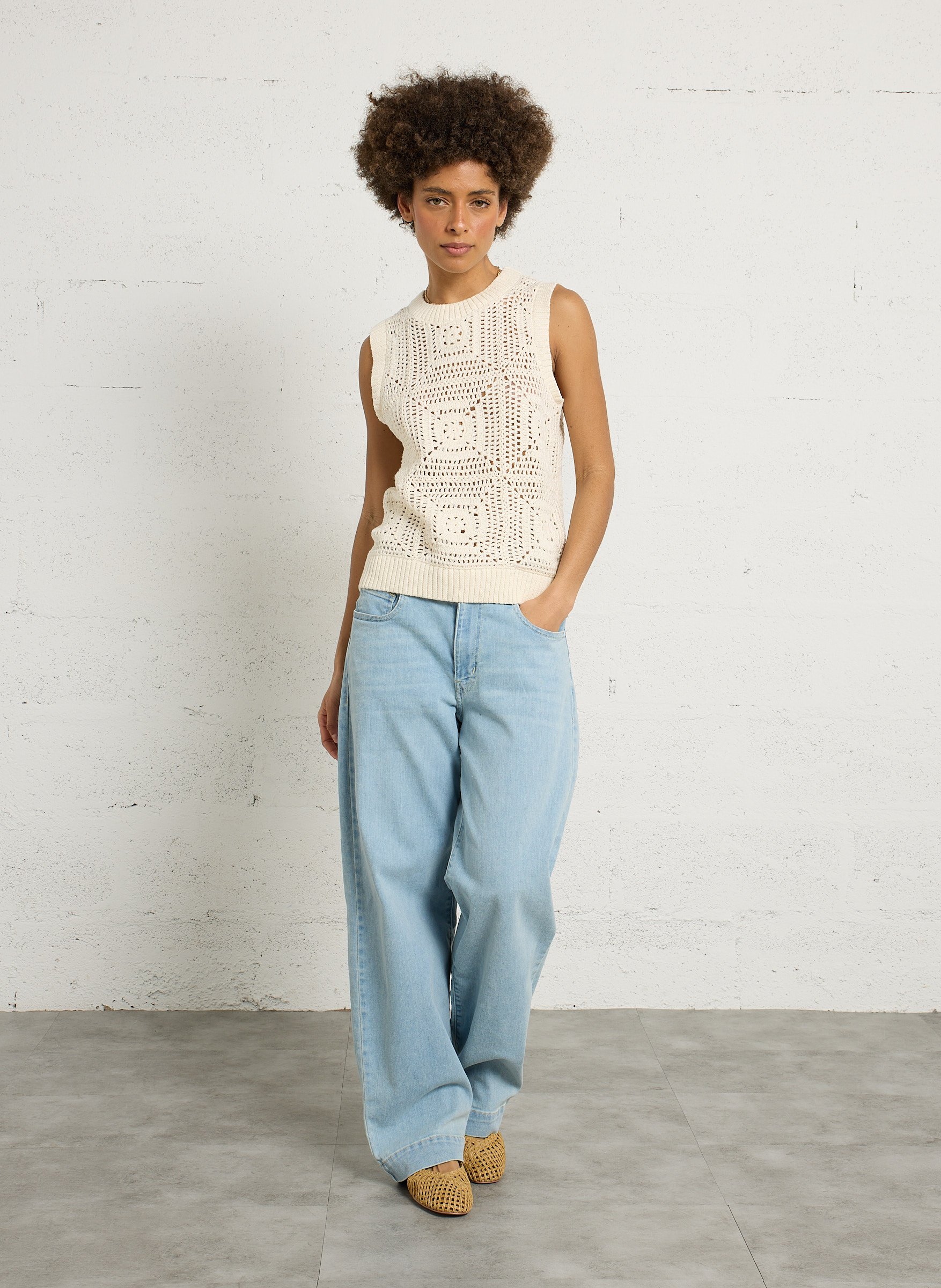 Pull sans manches en maille ajourée SUD EXPRESS Beige