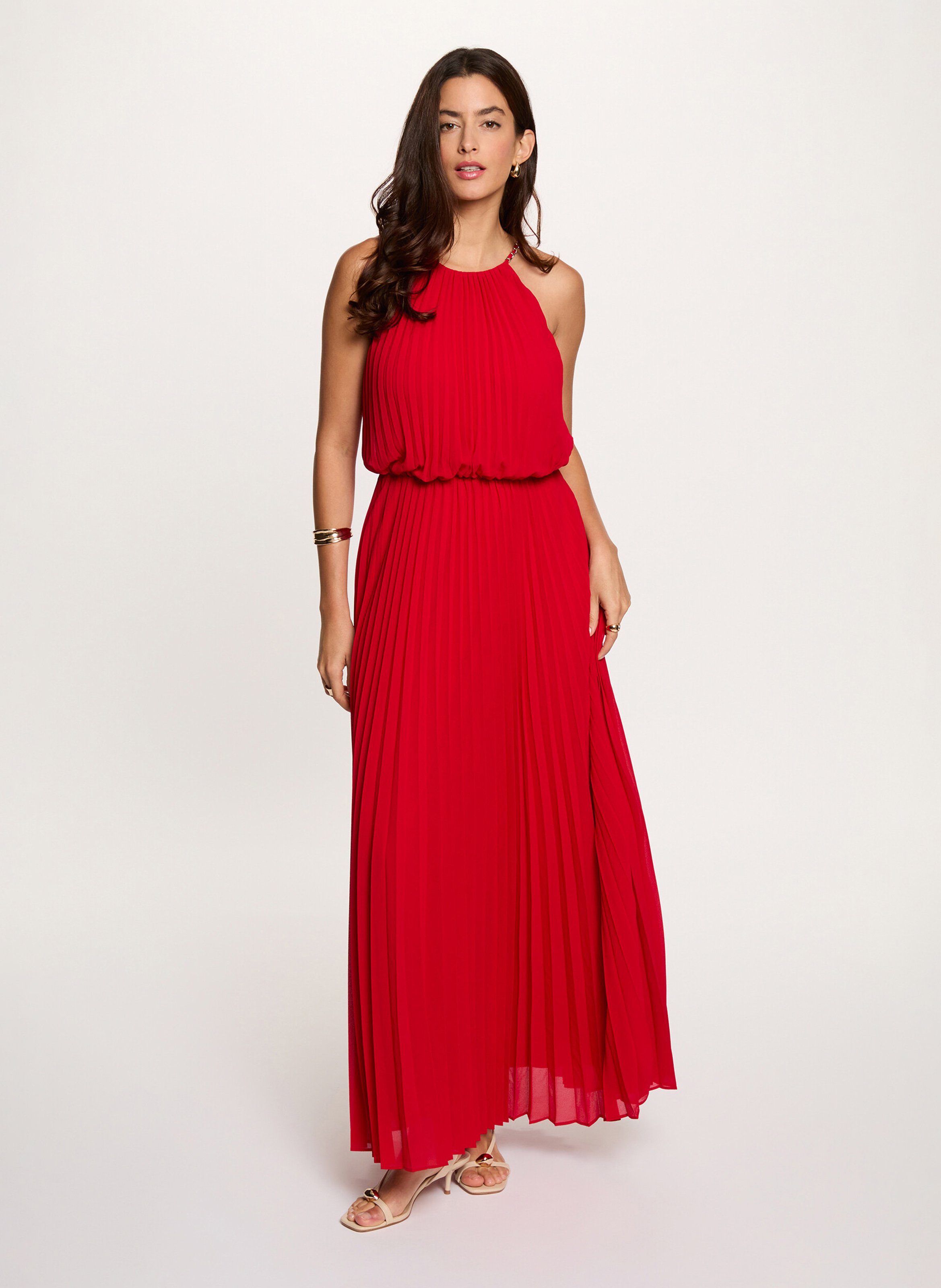 Robe plisée col rond MORGAN Rouge