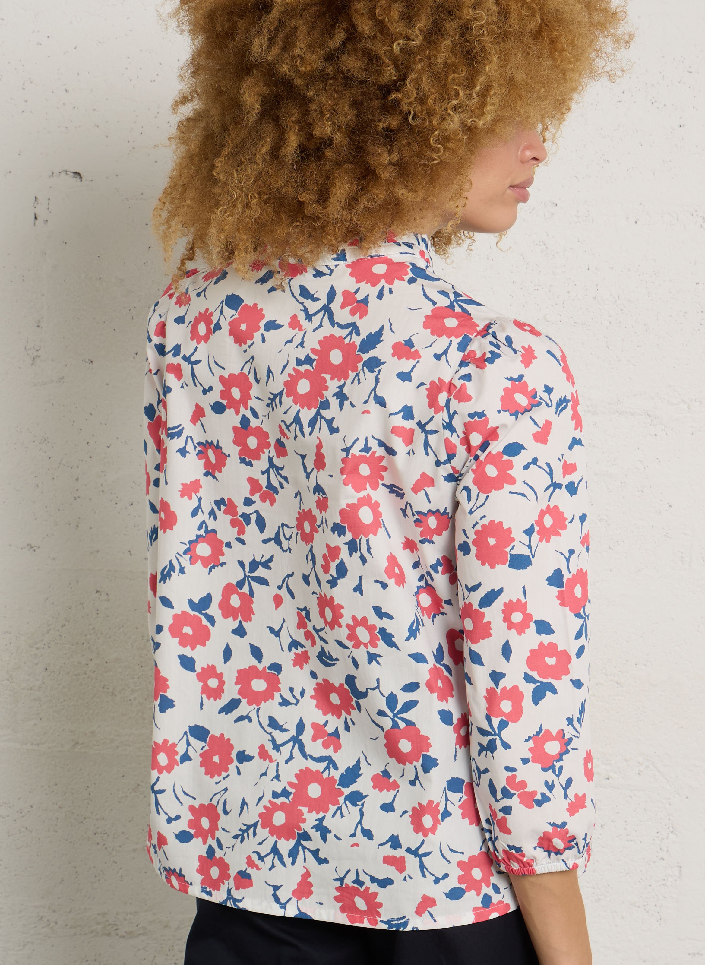 Blouse col tunisien imprimée ARMOR LUX Rouge