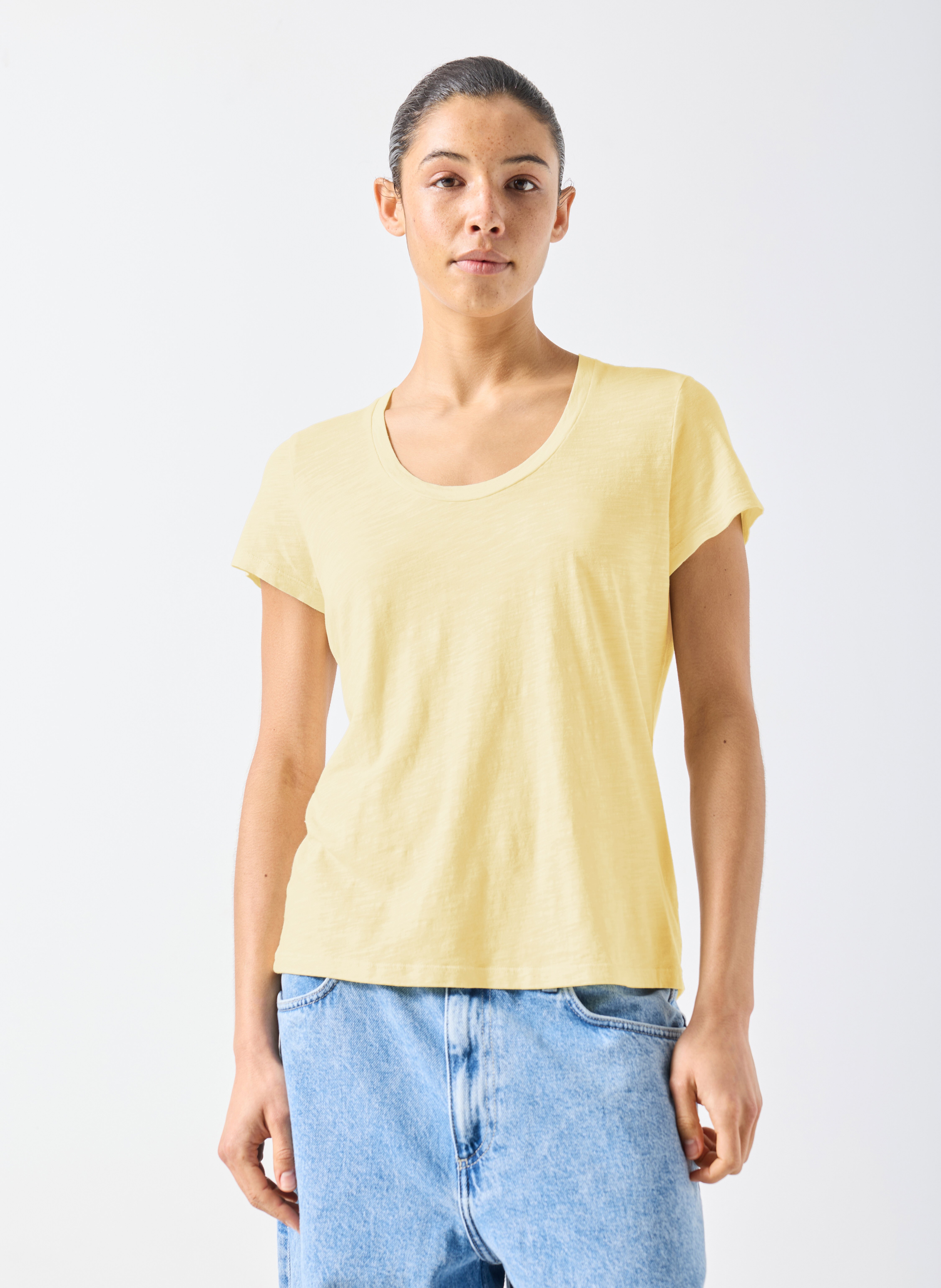 Tee-shirt col rond en coton mélangé AMERICAN VINTAGE Jaune