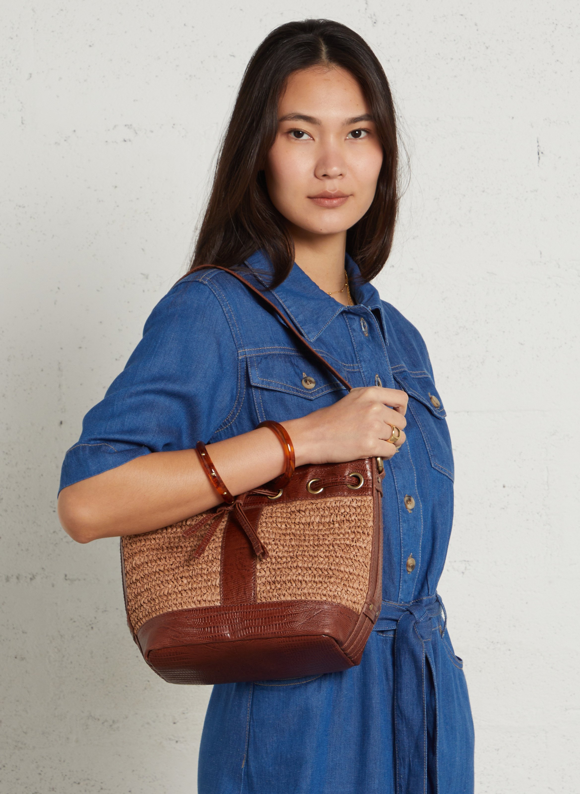Corina leather bucket bag MAISON 123 Brown