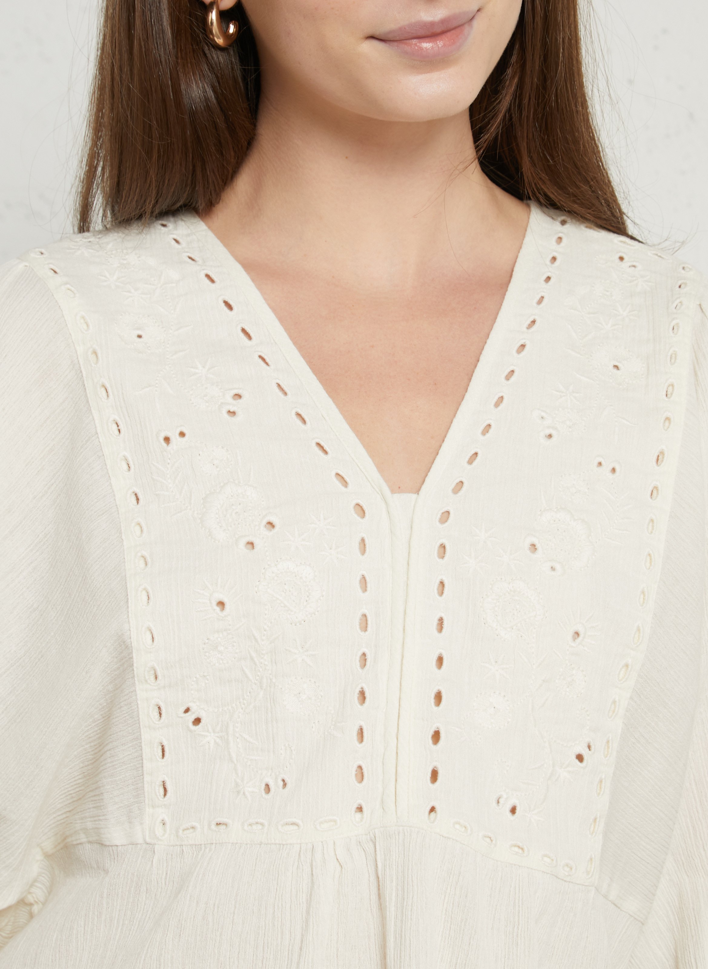 Weit geschnittenes Top mit V-Ausschnitt aus Baumwolle SUD EXPRESS Beige