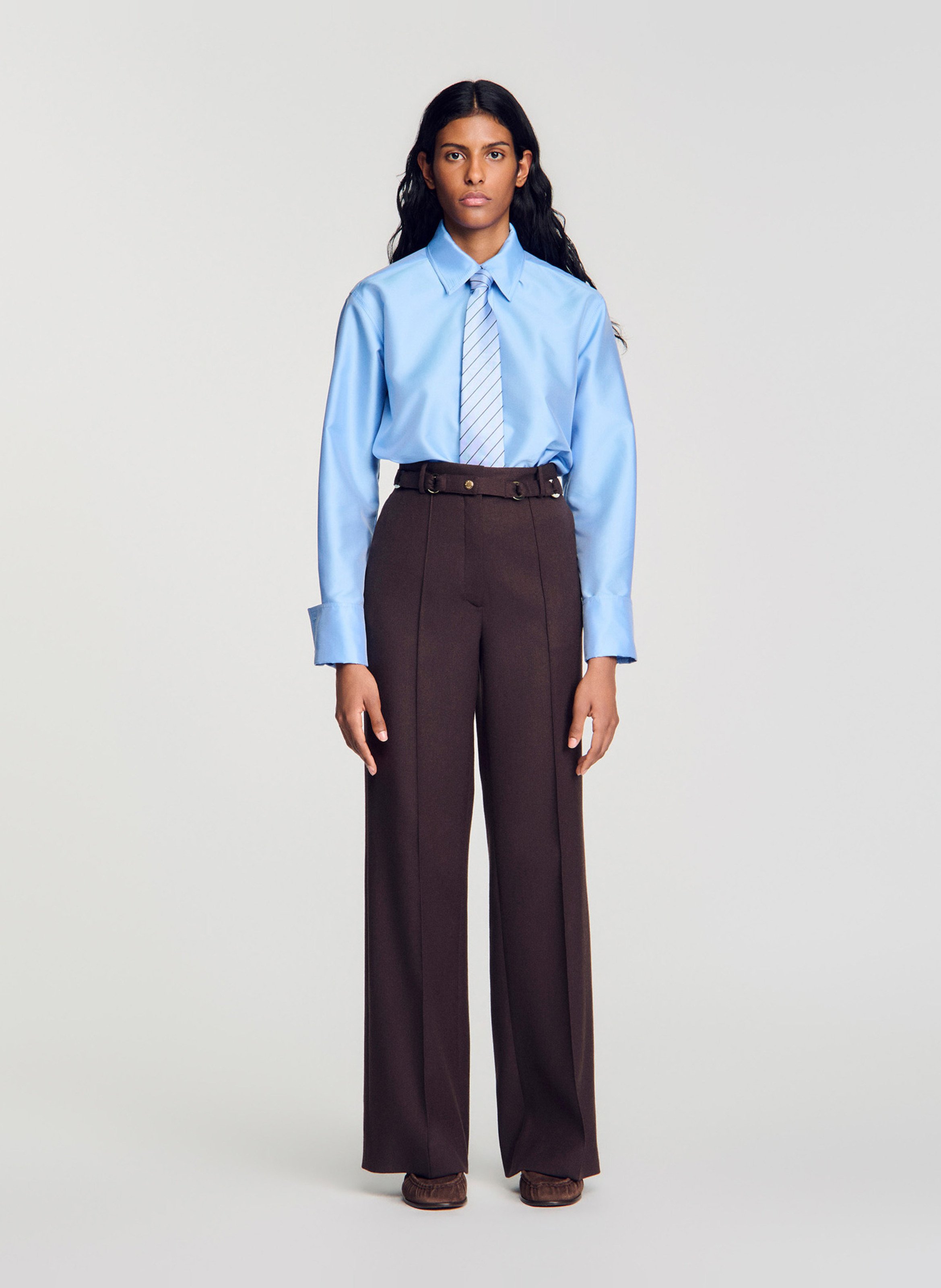 Wide-leg wool-blend pants SANDRO Brown