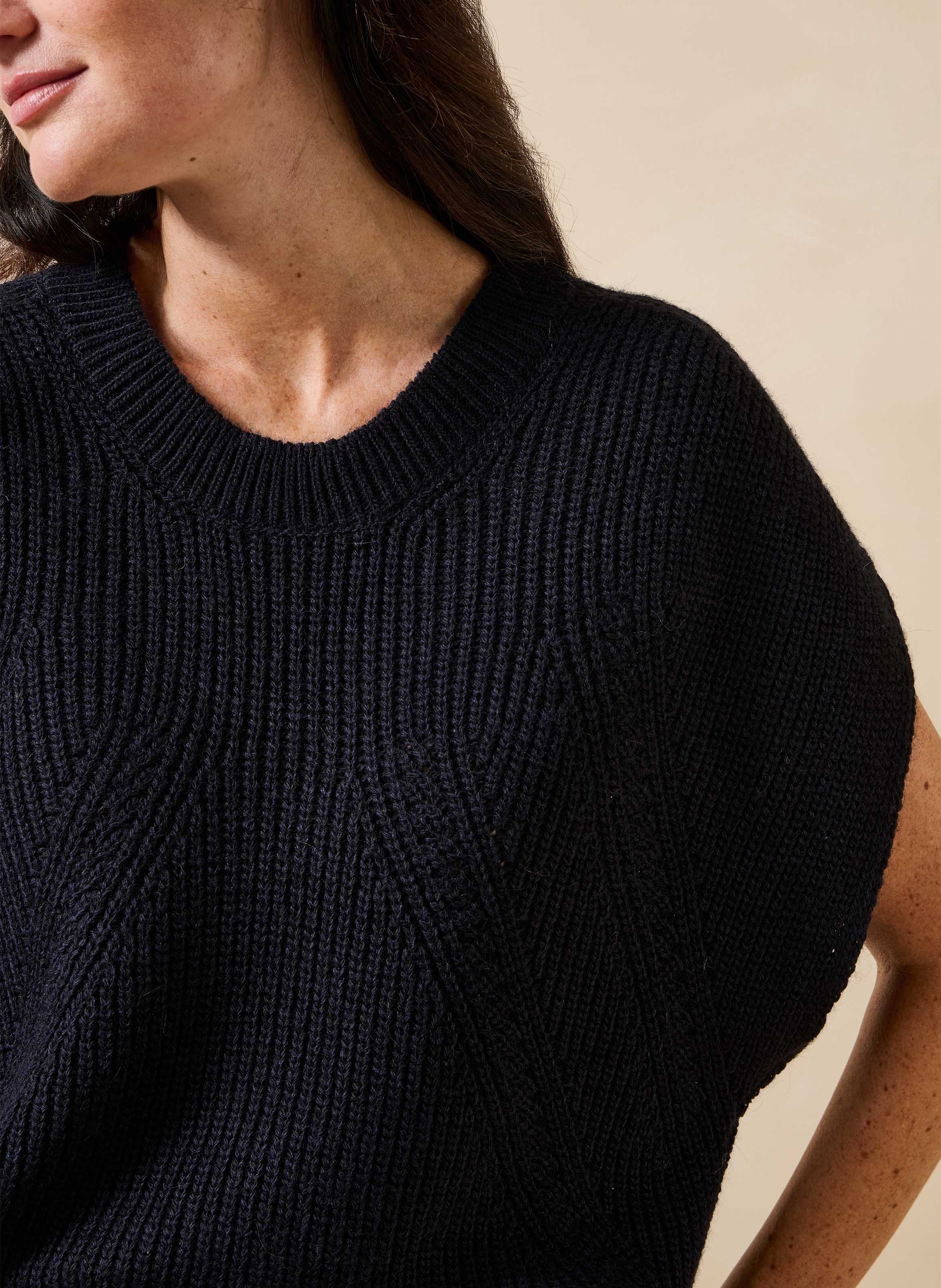 Ample ribbed boat neck sweater with pearl detail LA FEE MARABOUTEE Black