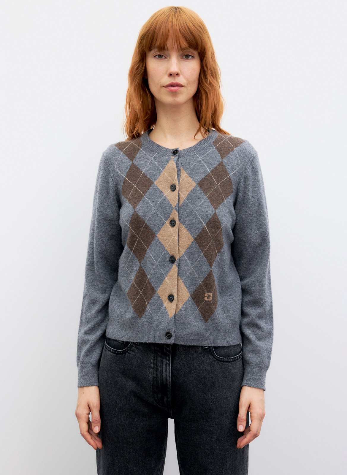 Gilet droit col rond à imprimé en laine GERARD DAREL Gris