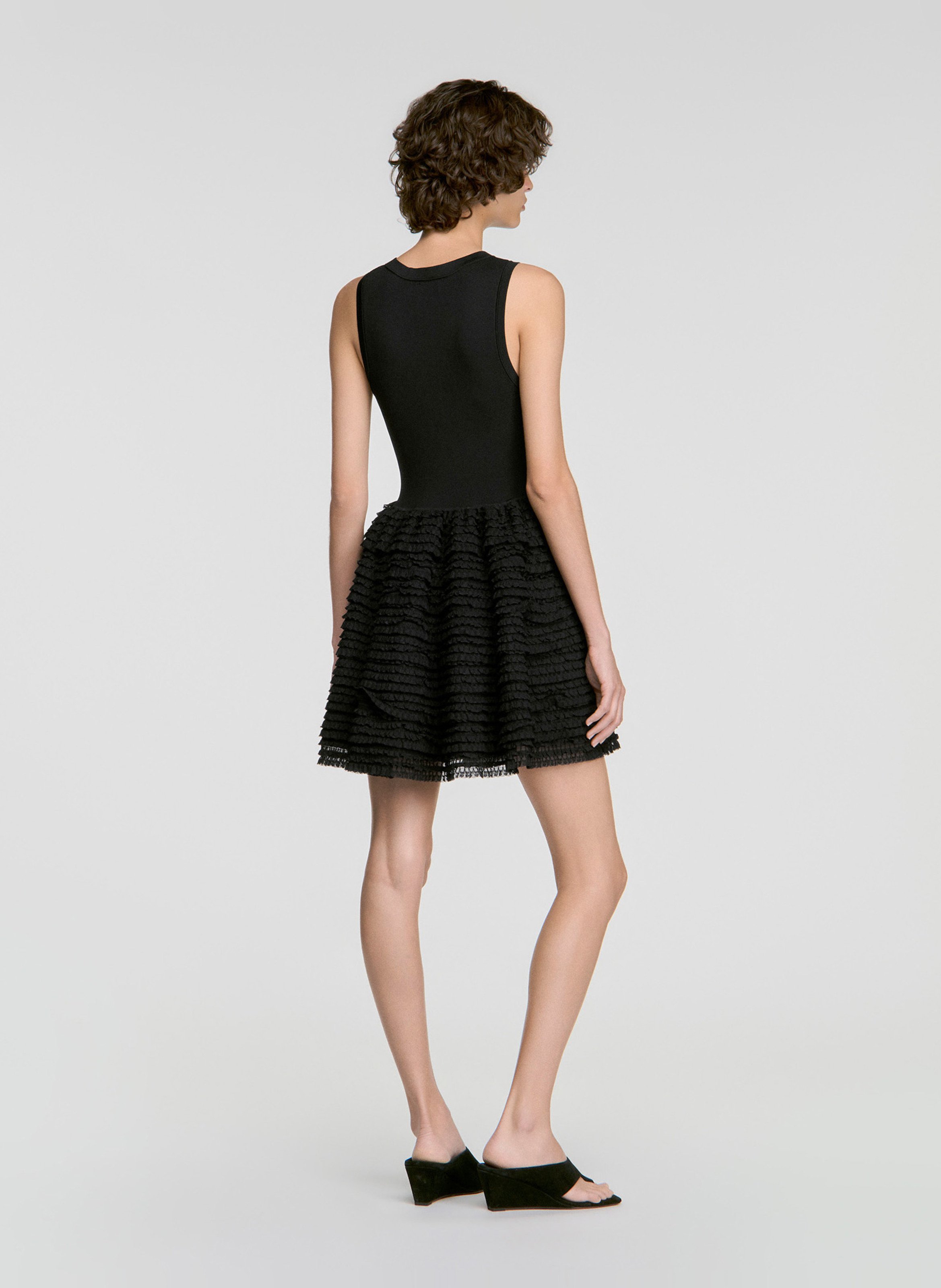 Robe courte évasée à volants SANDRO Noir