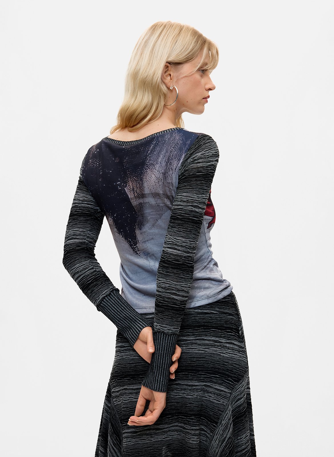Fitted boat neck printed T-shirt DESIGUAL Black