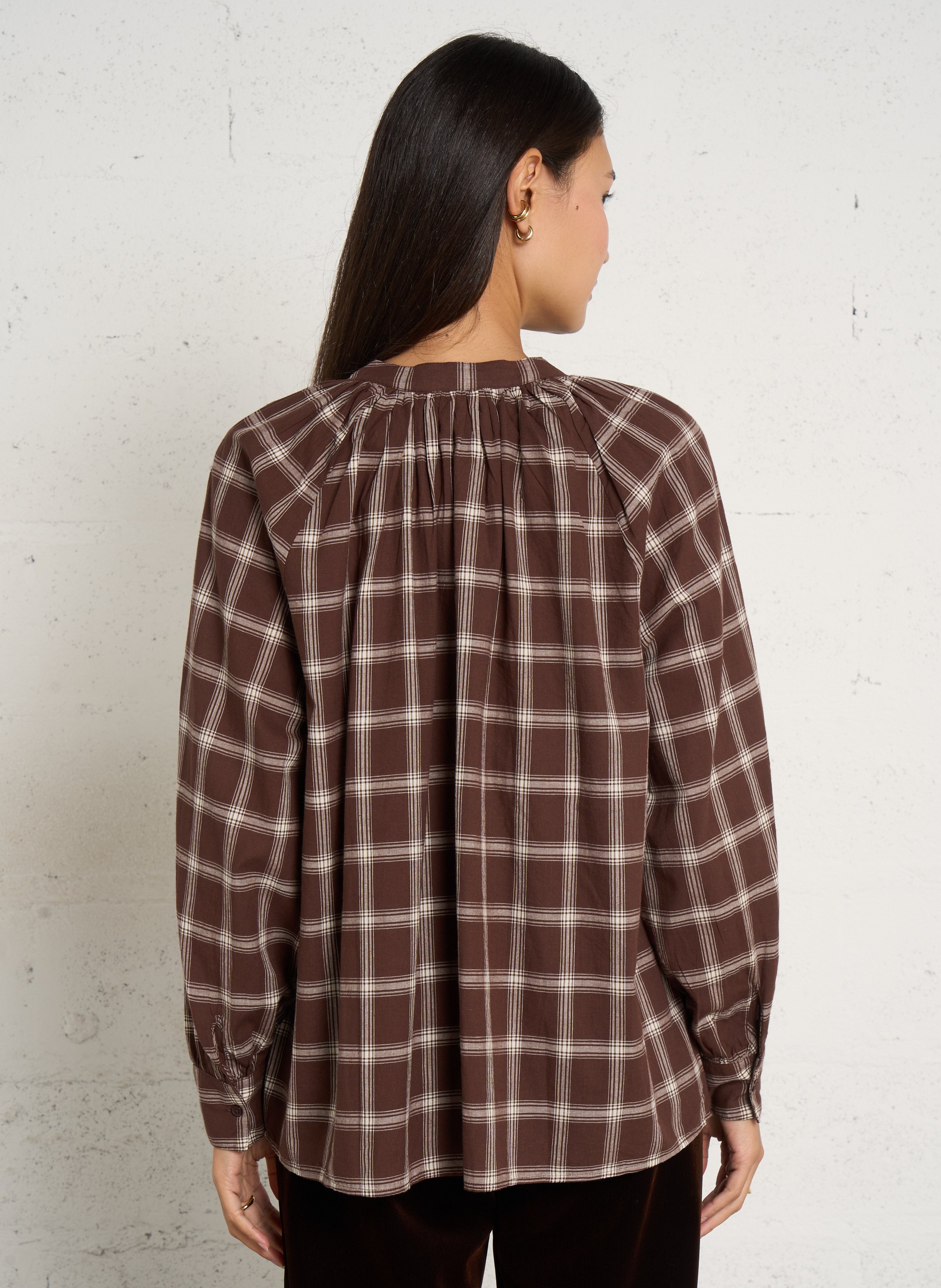 Chemisier oversize à carreaux en coton PETITE MENDIGOTE Marron