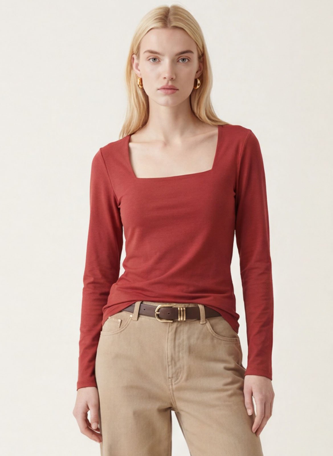 Top droit col carré en coton mélangé KOOKAI