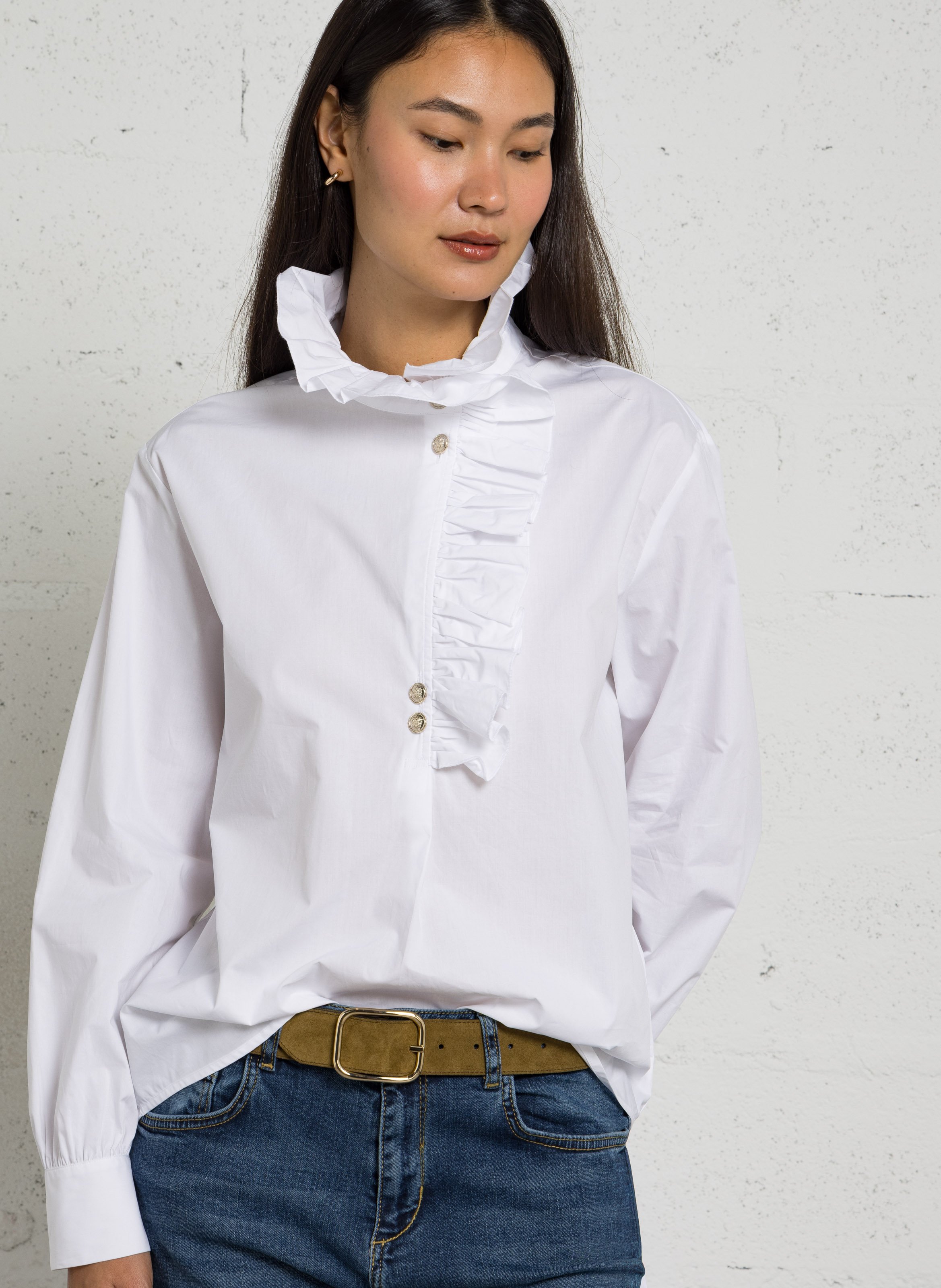 Blouse droit col victorien en coton LIU JO Blanc