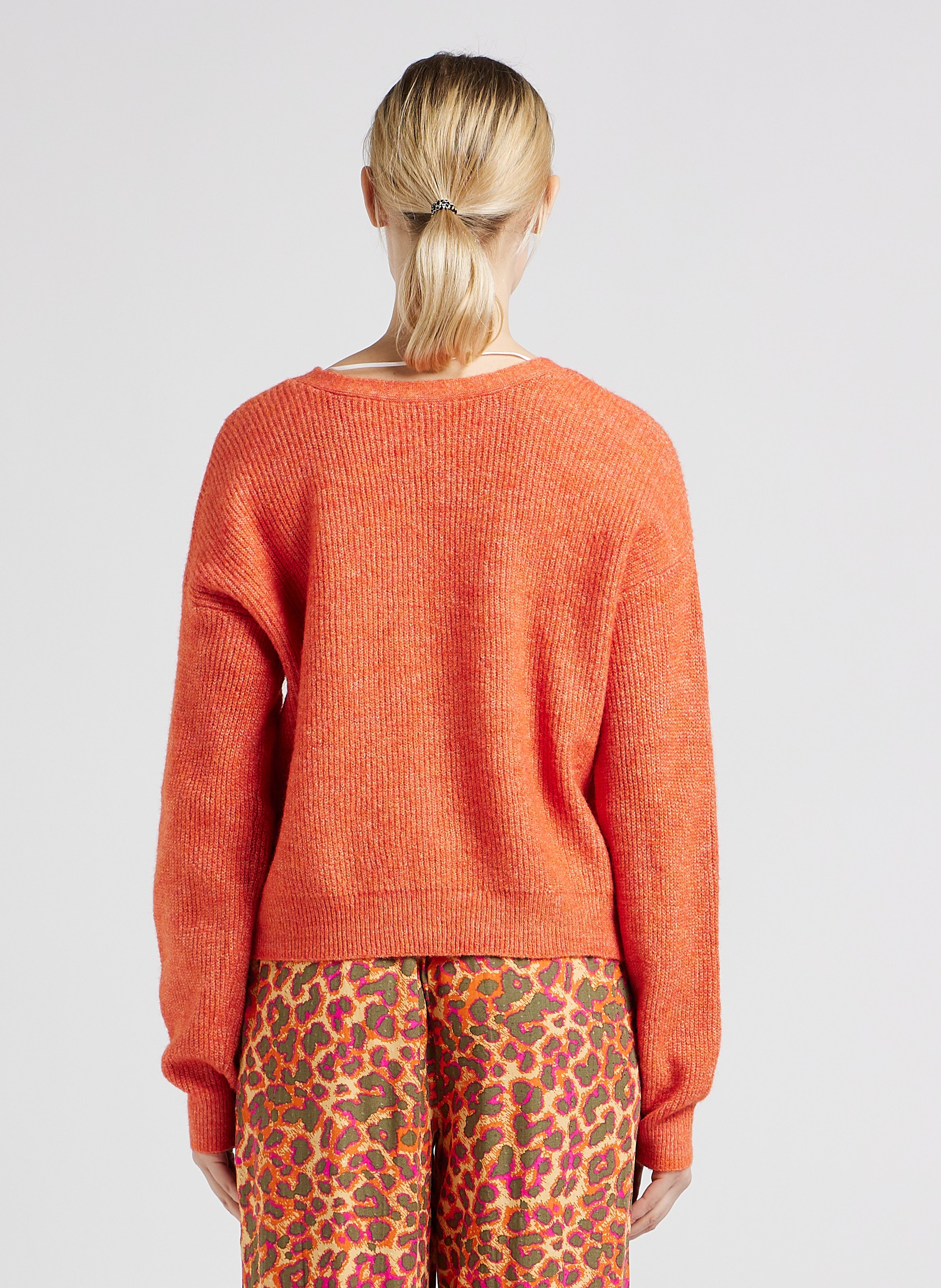 Mixed-knit V-neck cardigan VILA Orange