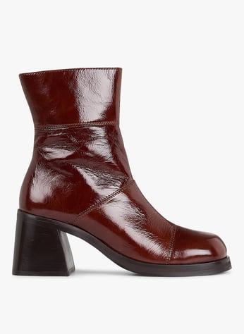 Impact round block heel sales ankle boots in burgundy patent