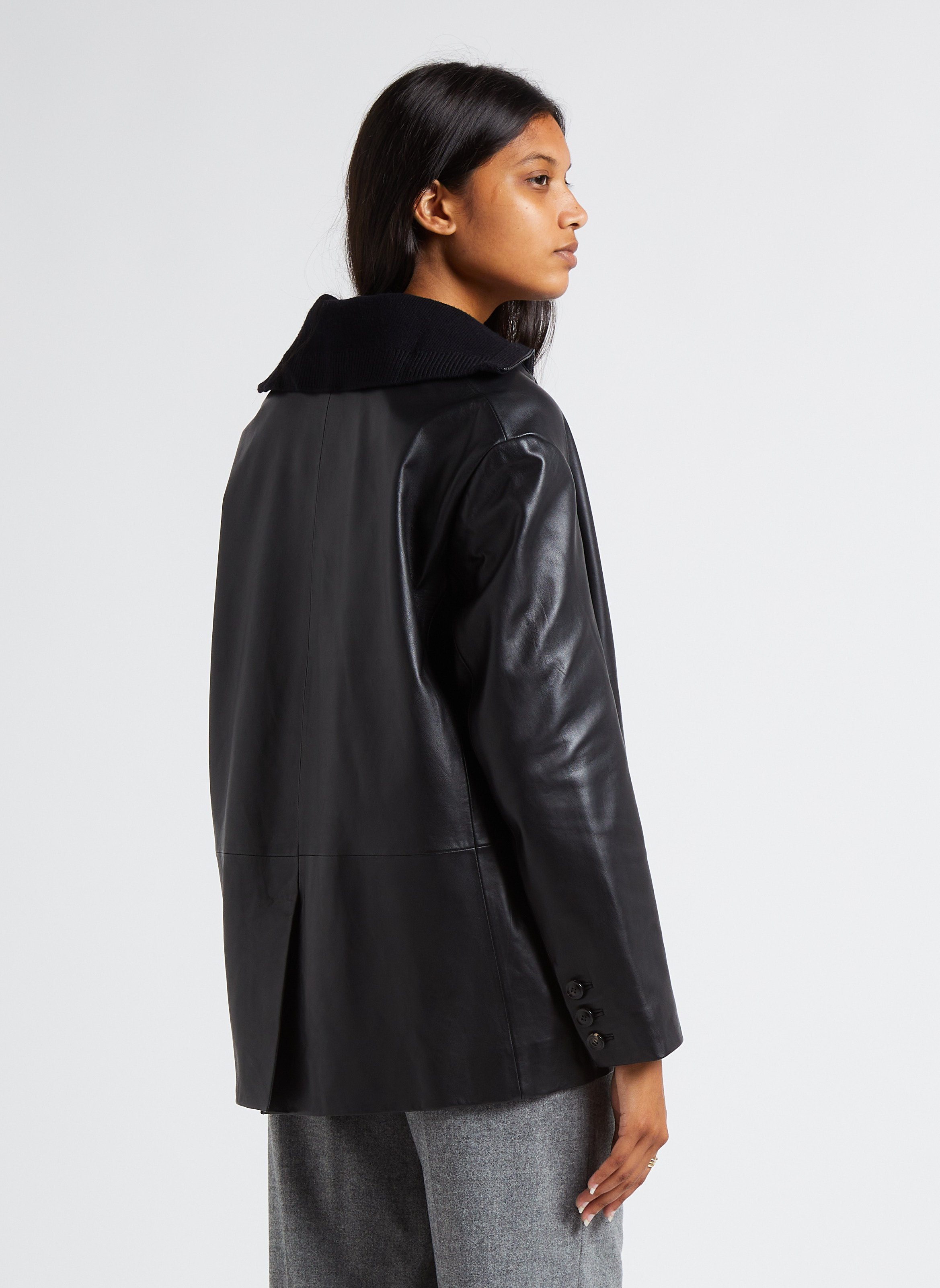 Veste Blazer Oversize Col Tailleur En Cuir Meya Noir Ba sh Femme