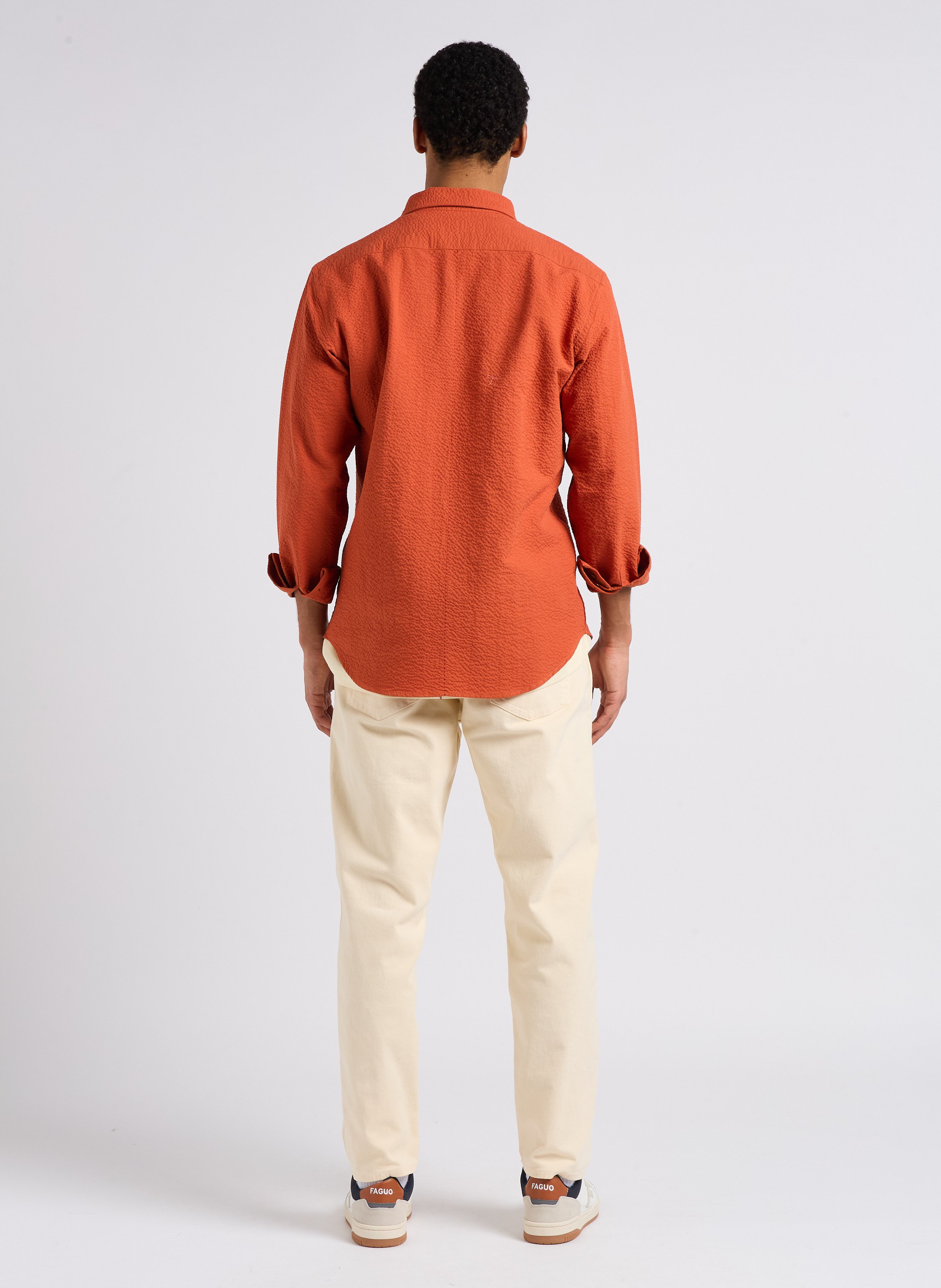 Chemise col classique texturée en coton HOMECORE Orange