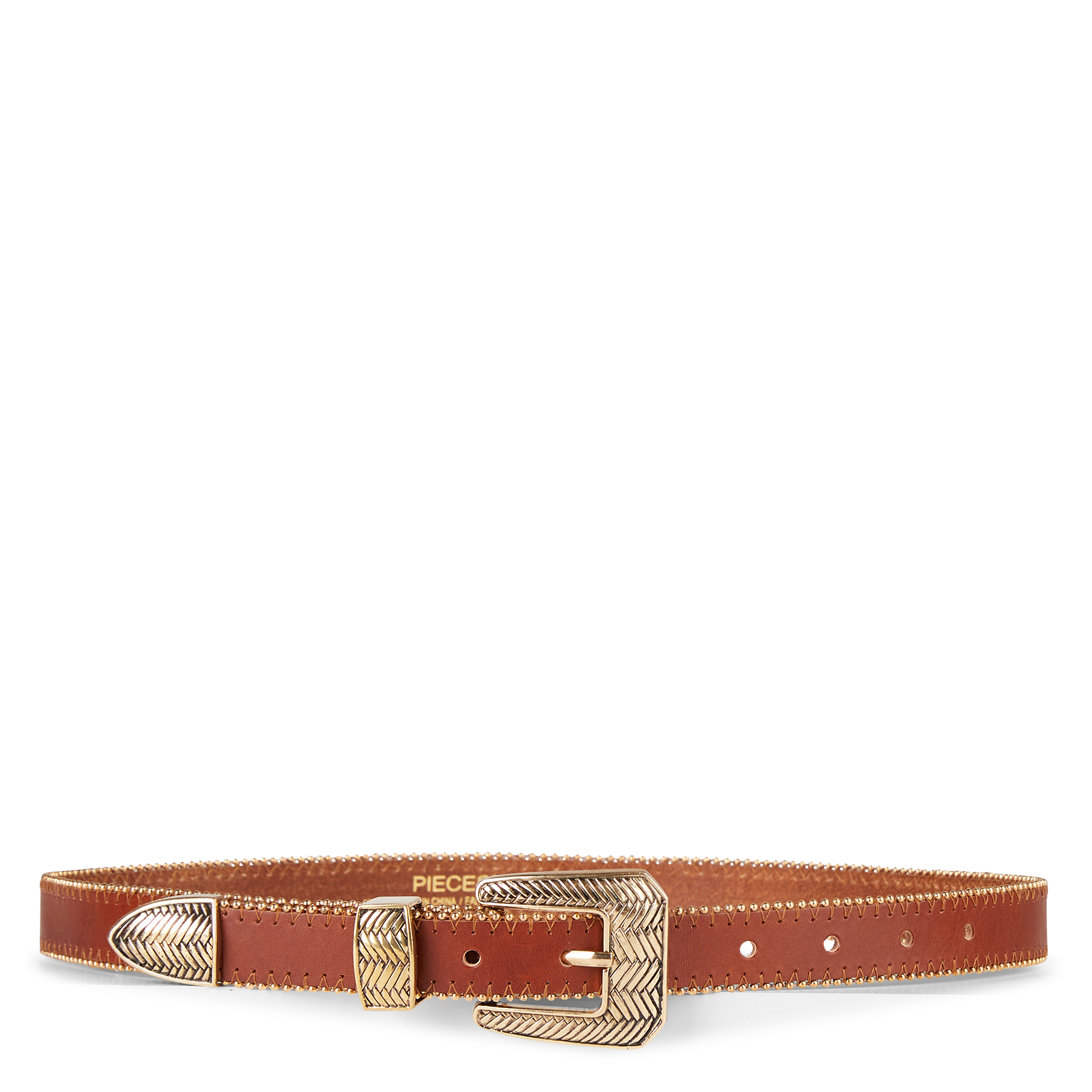 Ceinture à clous en cuir PIECES Marron