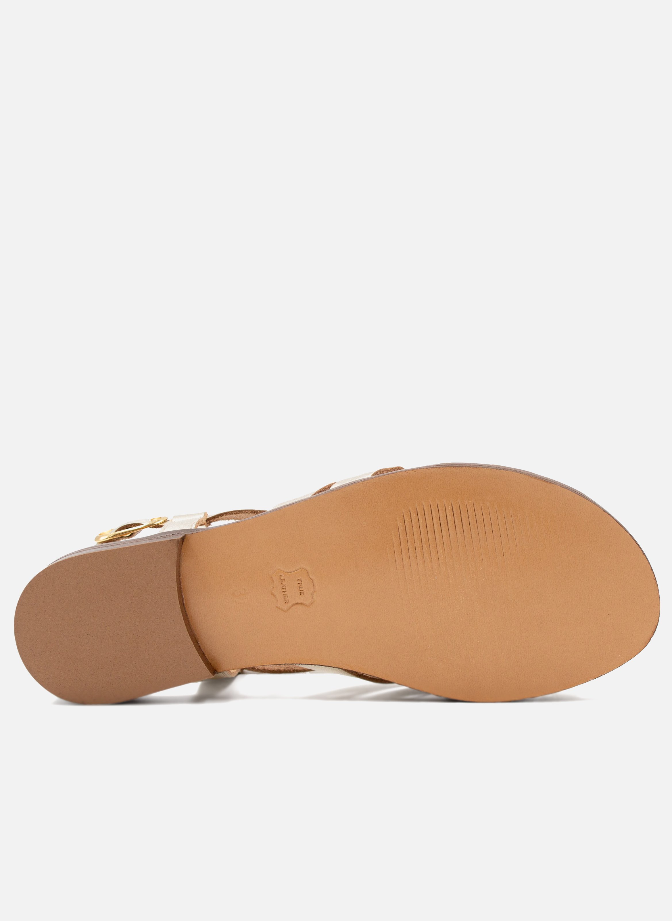 Sandales plates anneau cuir métallisé Doré