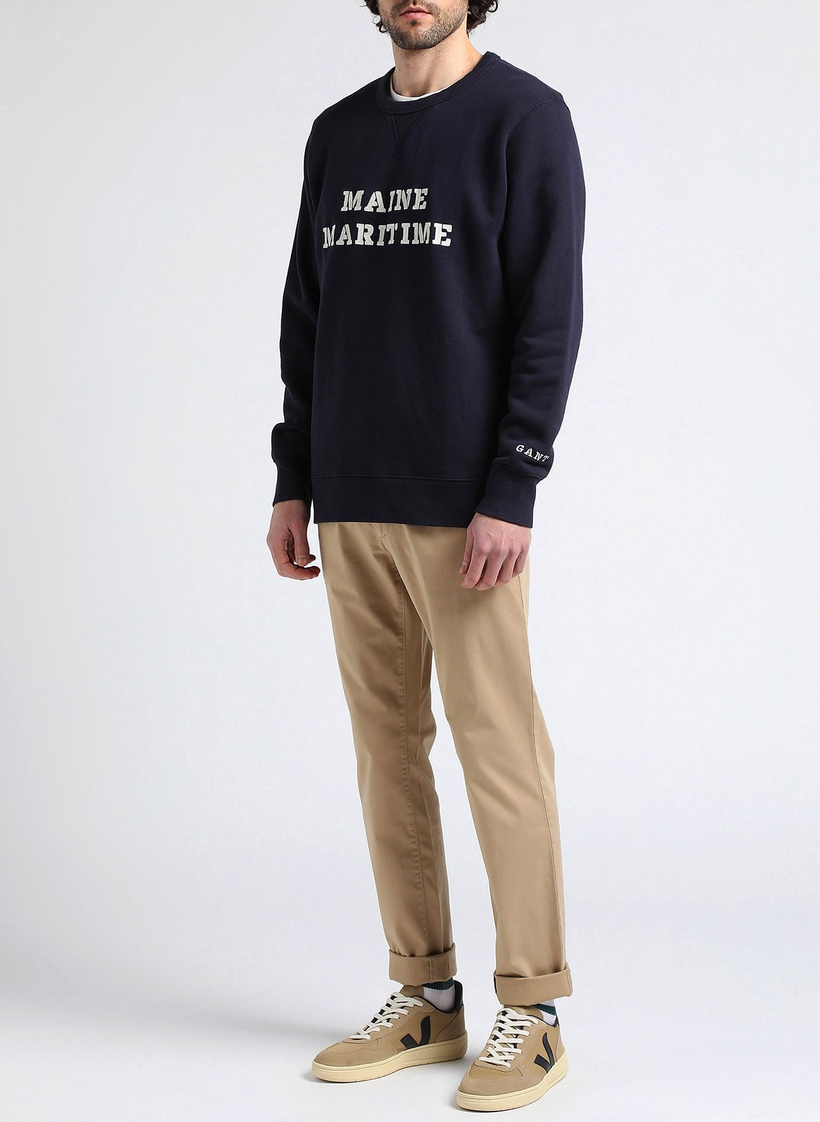 Rundhals-Sweatshirt aus Baumwolle mit Stickerei, Regular Fit GANT Blau