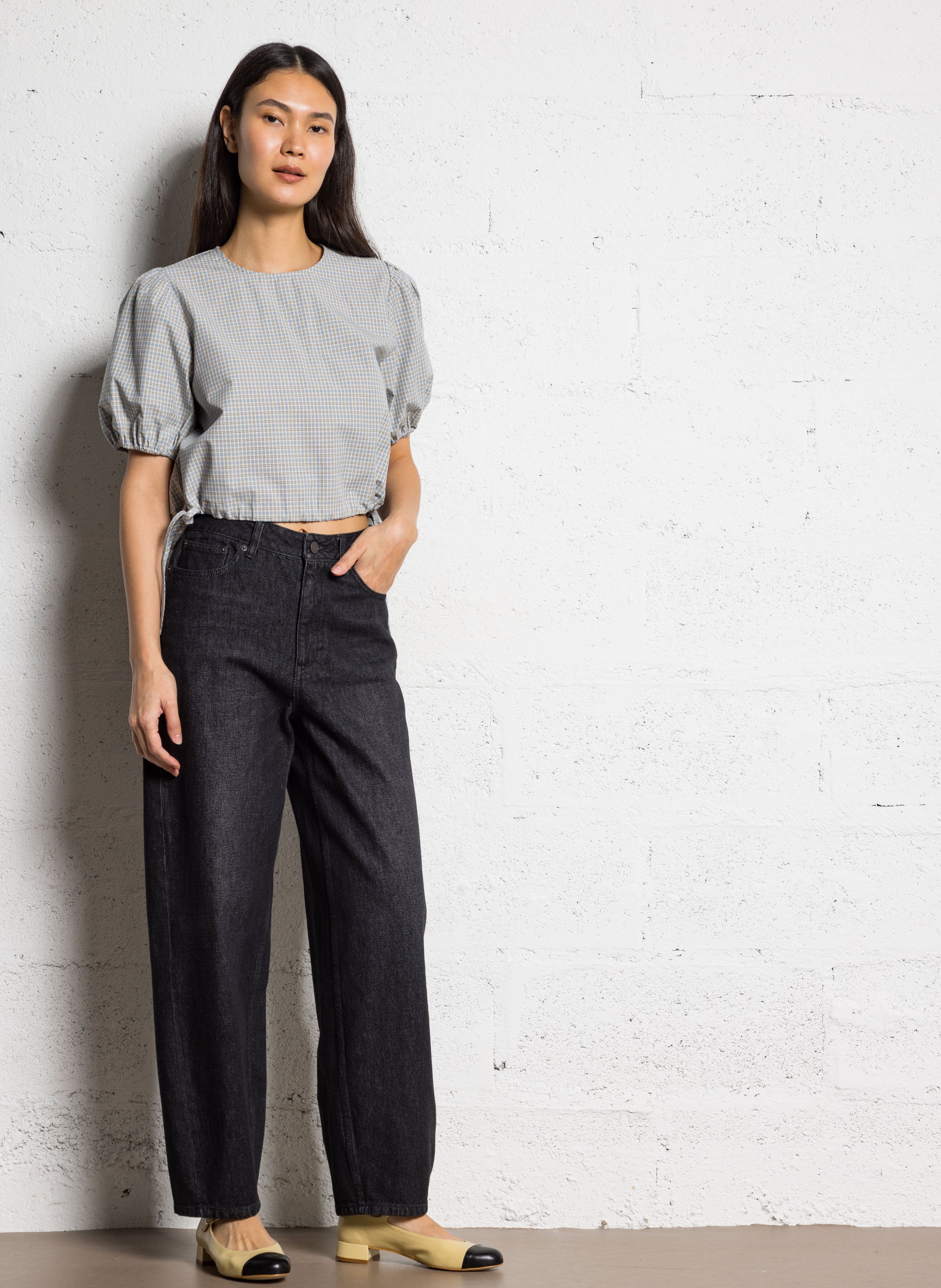 Checked pattern knotted top THE TINY BIG SISTER Blue