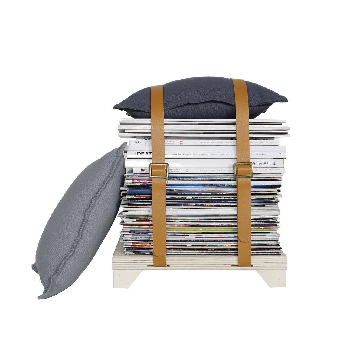 Magazine stool with plywood straps FACTORY Beige