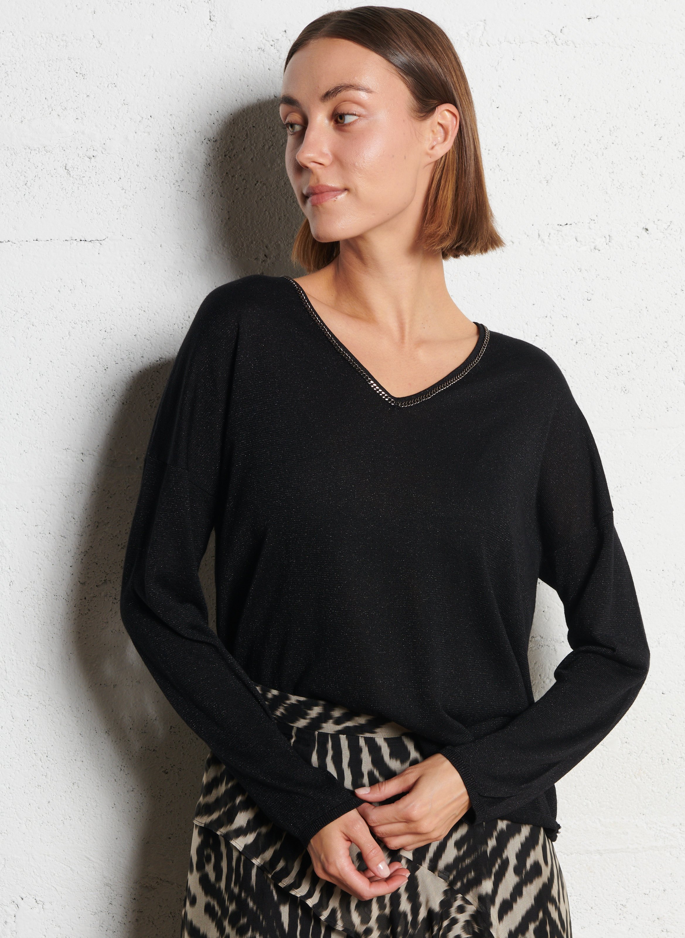 Pull col V  IKKS Noir