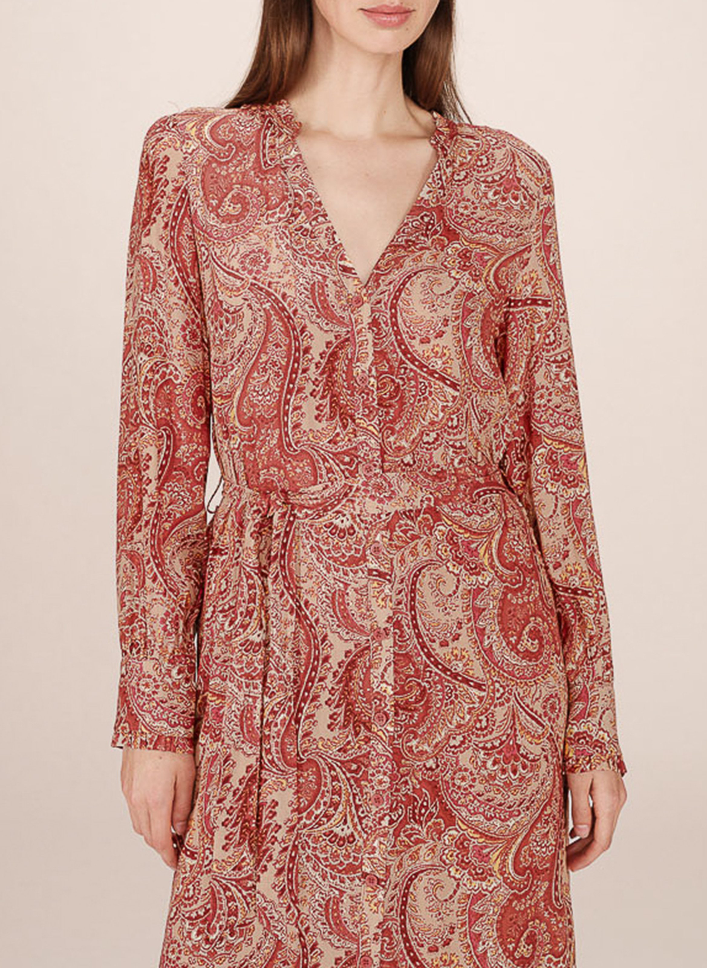 Lange jurk met V-hals en print GRACE ET MILA Brown