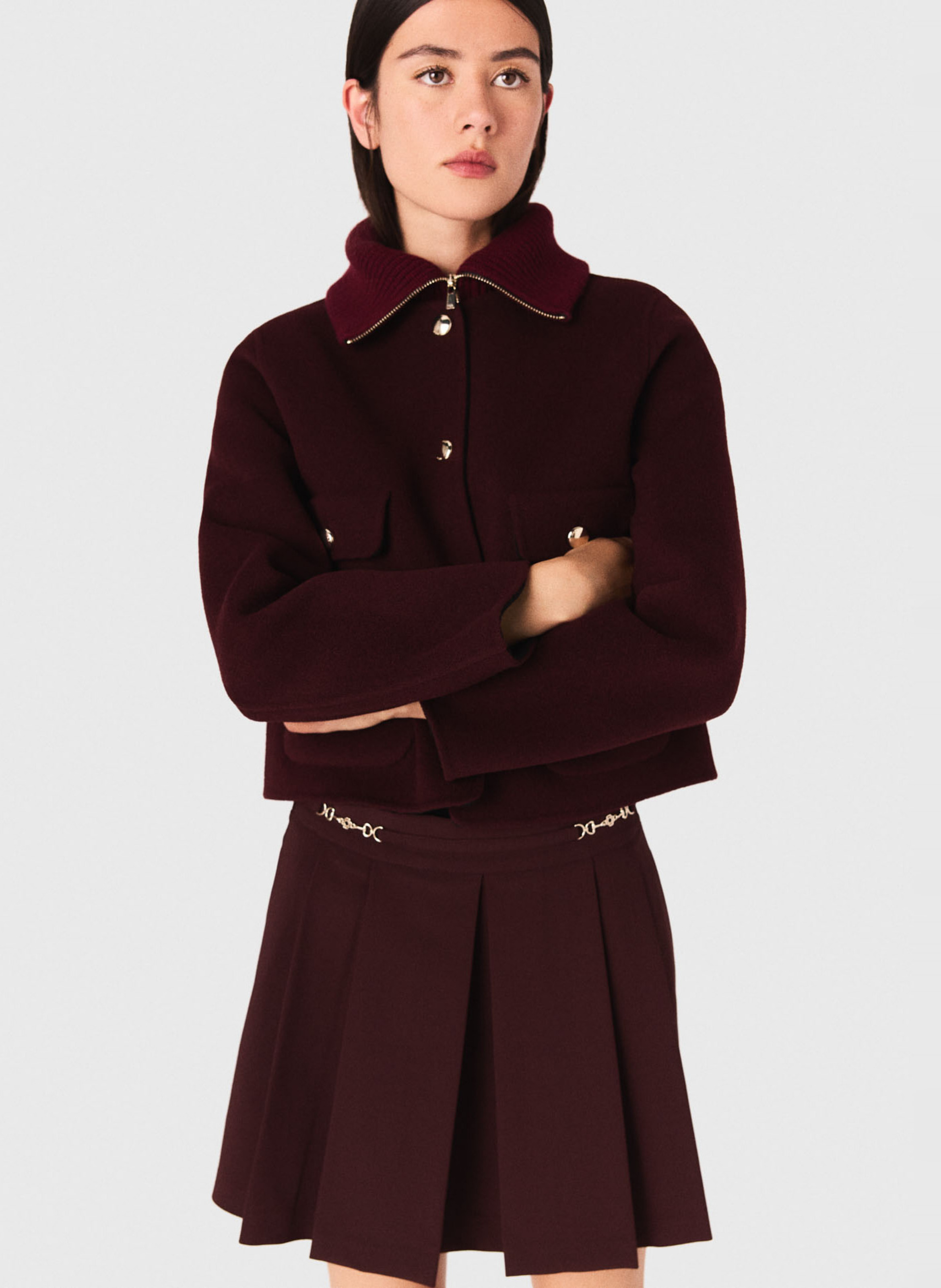 Veste droite col montant en laine mélangée MAJE Rouge