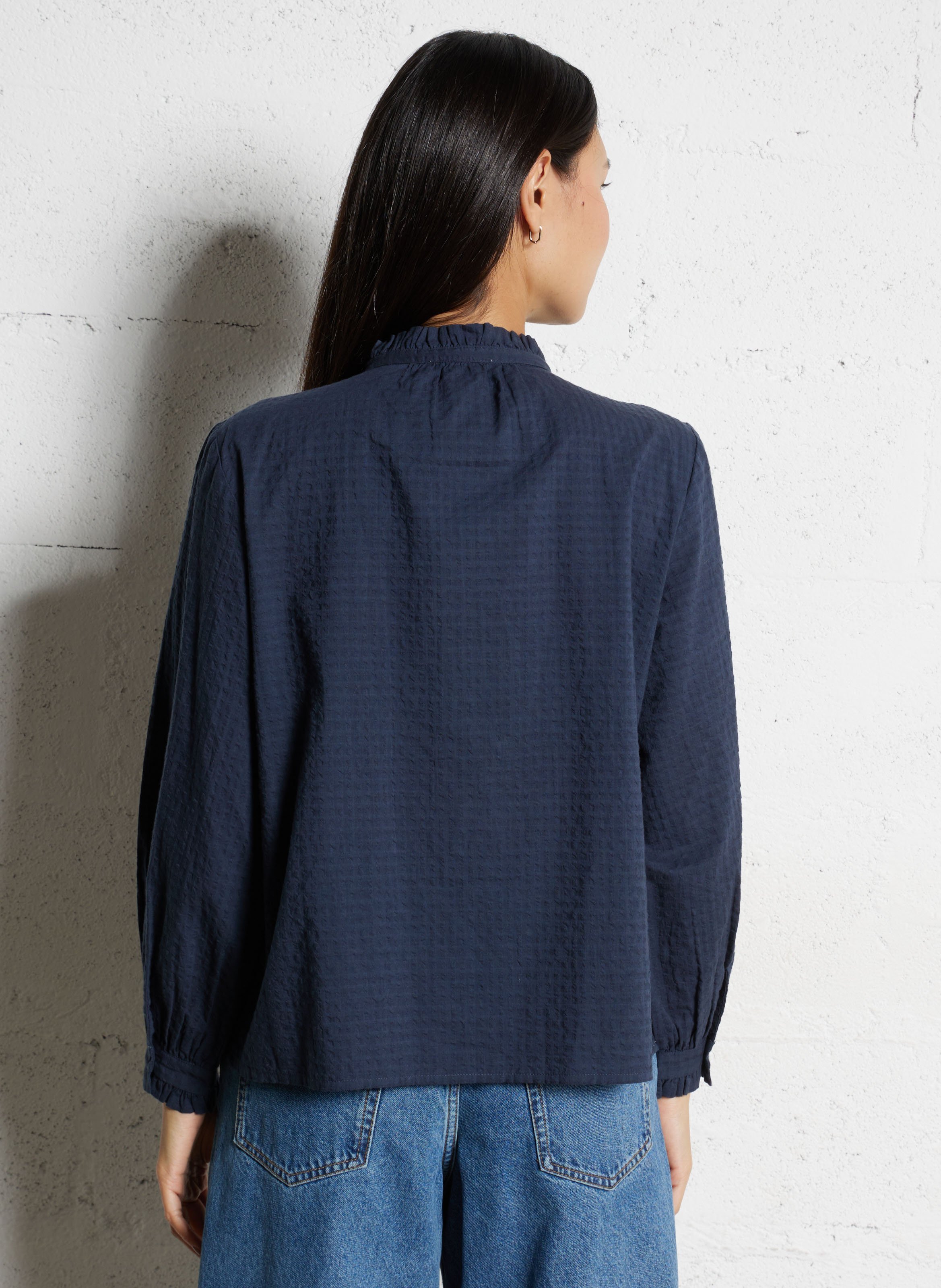 Oversize cotton round-neck blouse BELLEPIECE Blue