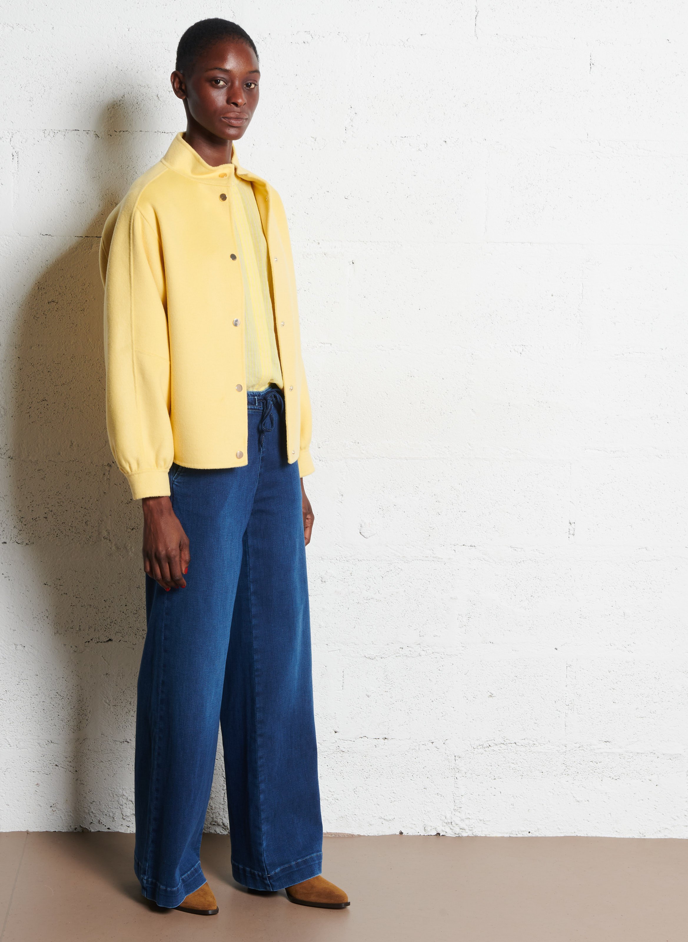 Straight bomber jacket with high collar in mixed wool MAISON 123 Yellow