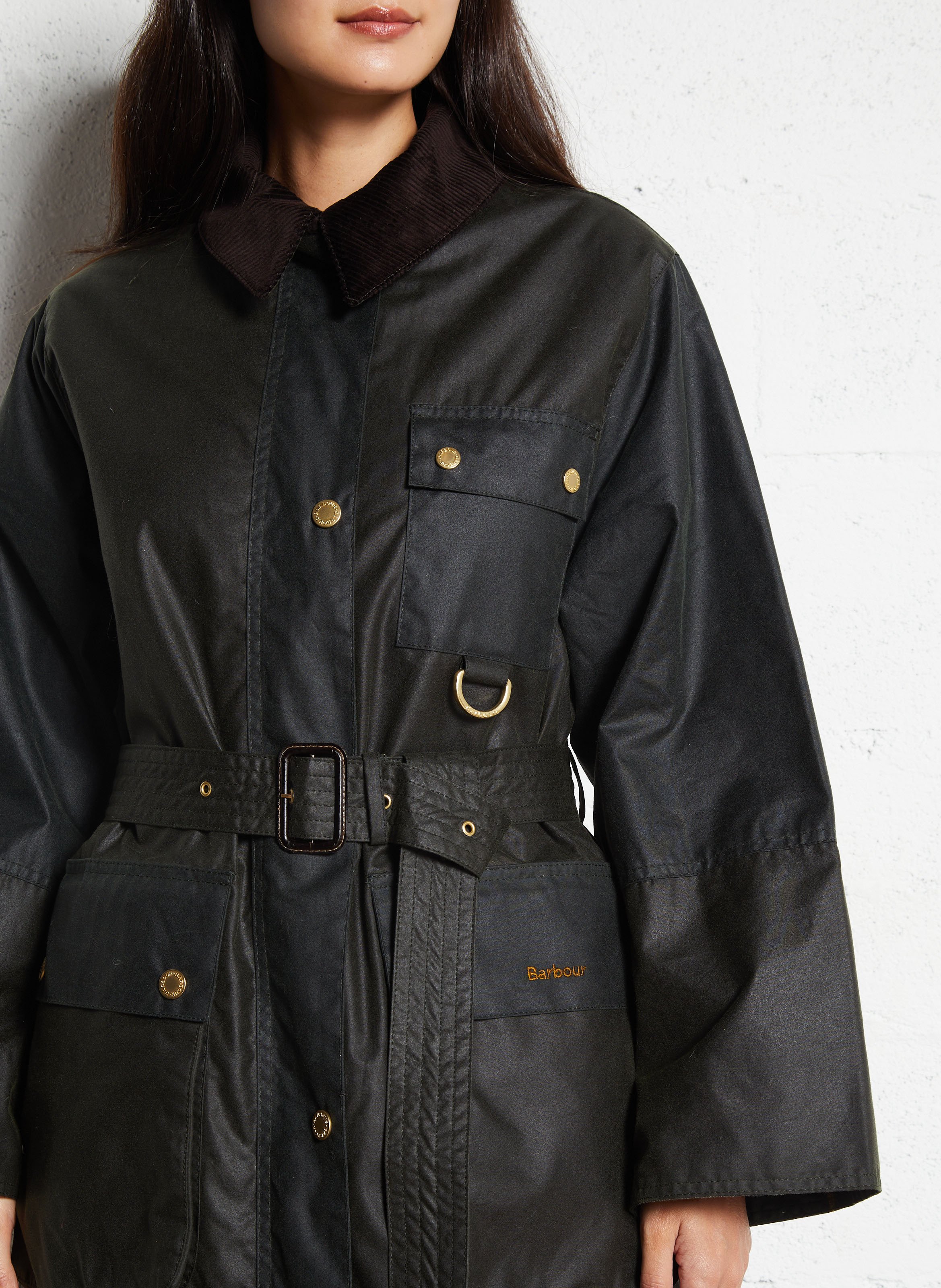 Trench col classique en velours côtelé en coton BARBOUR Kaki