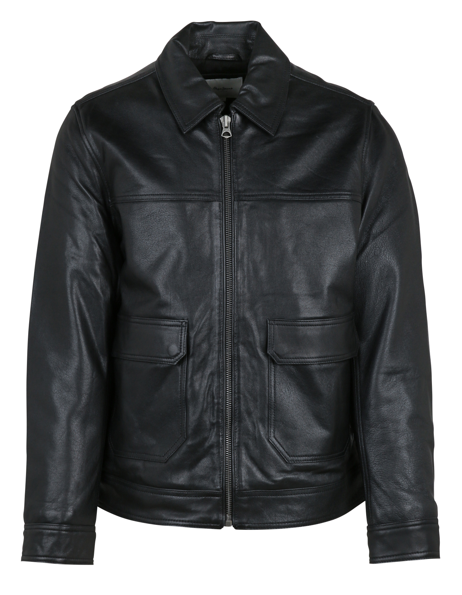 Straight zip-up leather jacket PEPE JEANS Black