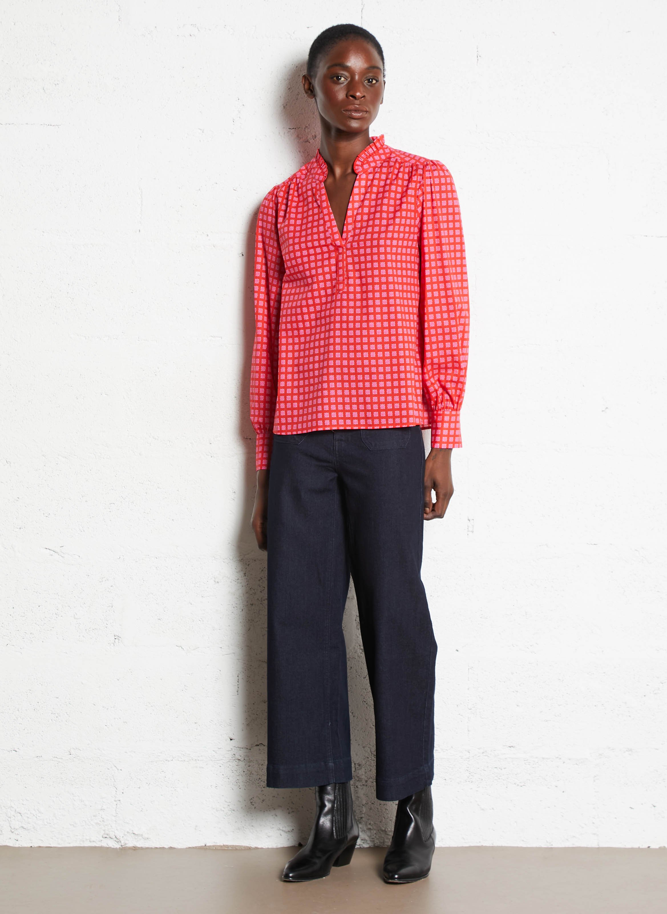 Tunika mit Tunika-Kragen und Print MAISON 123 Rot