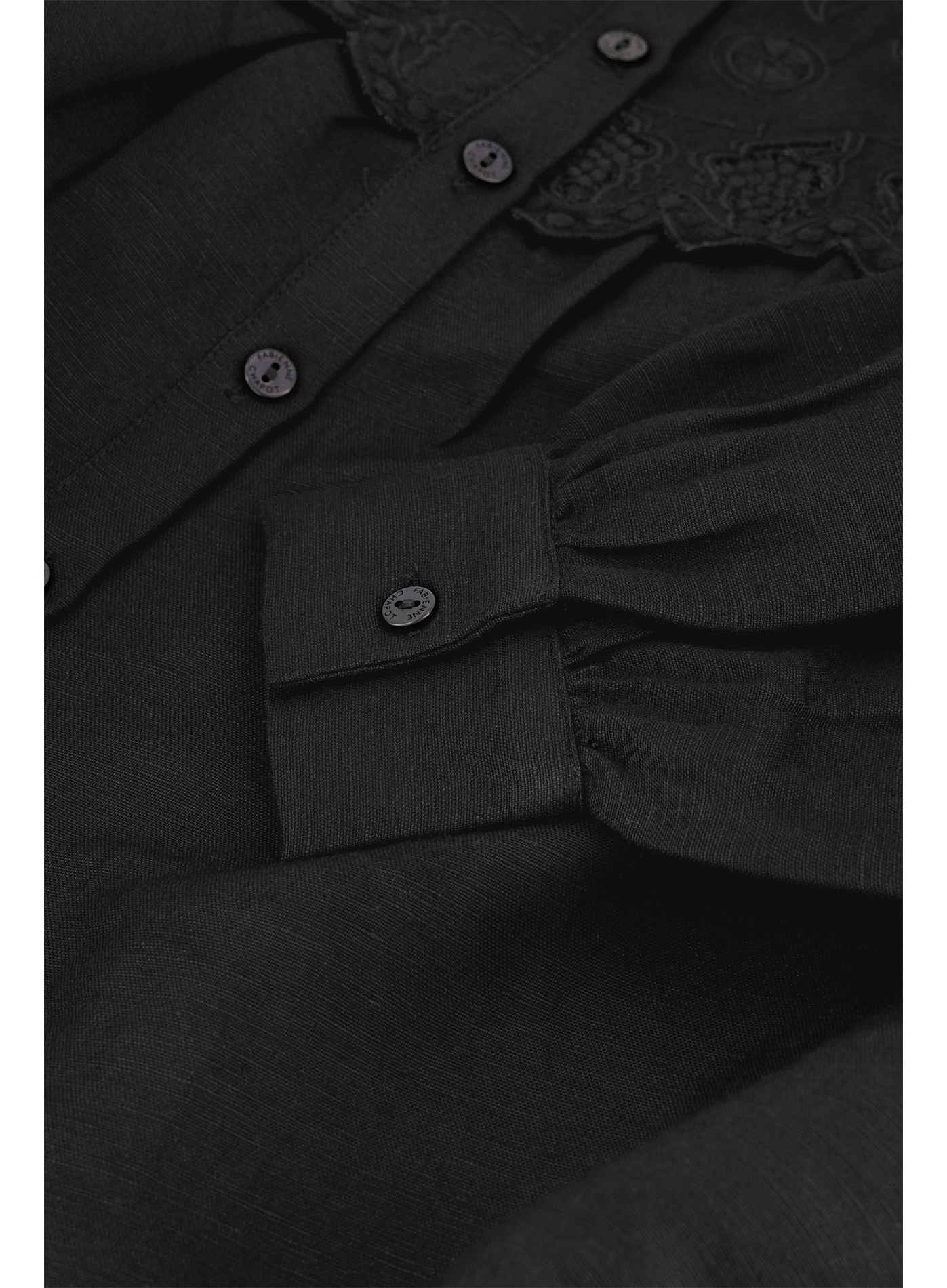 Chemise droite brodée en lin mélangé FABIENNE CHAPOT Noir