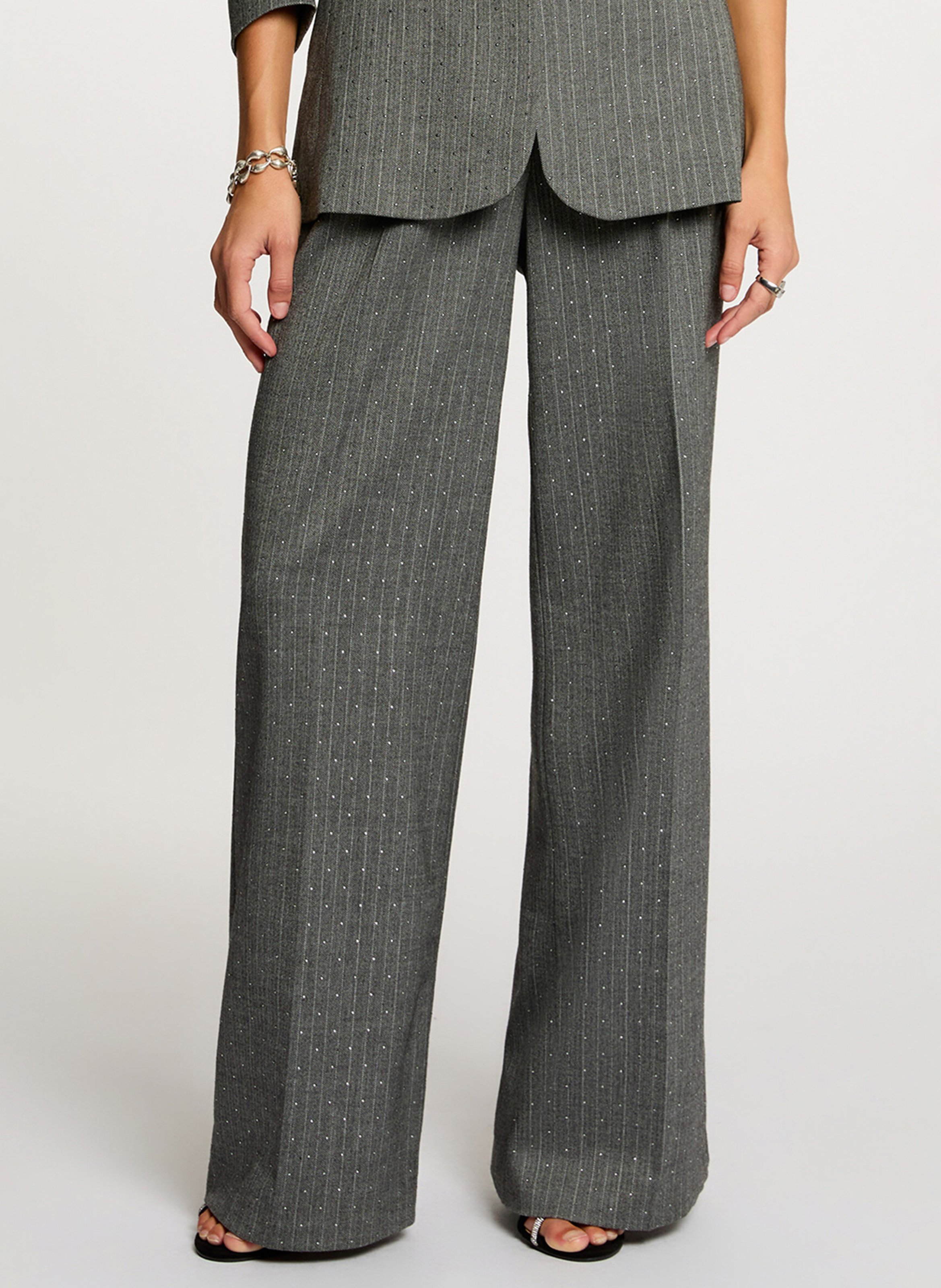 Broek met studs en plooien met patroon MORGAN Grijs