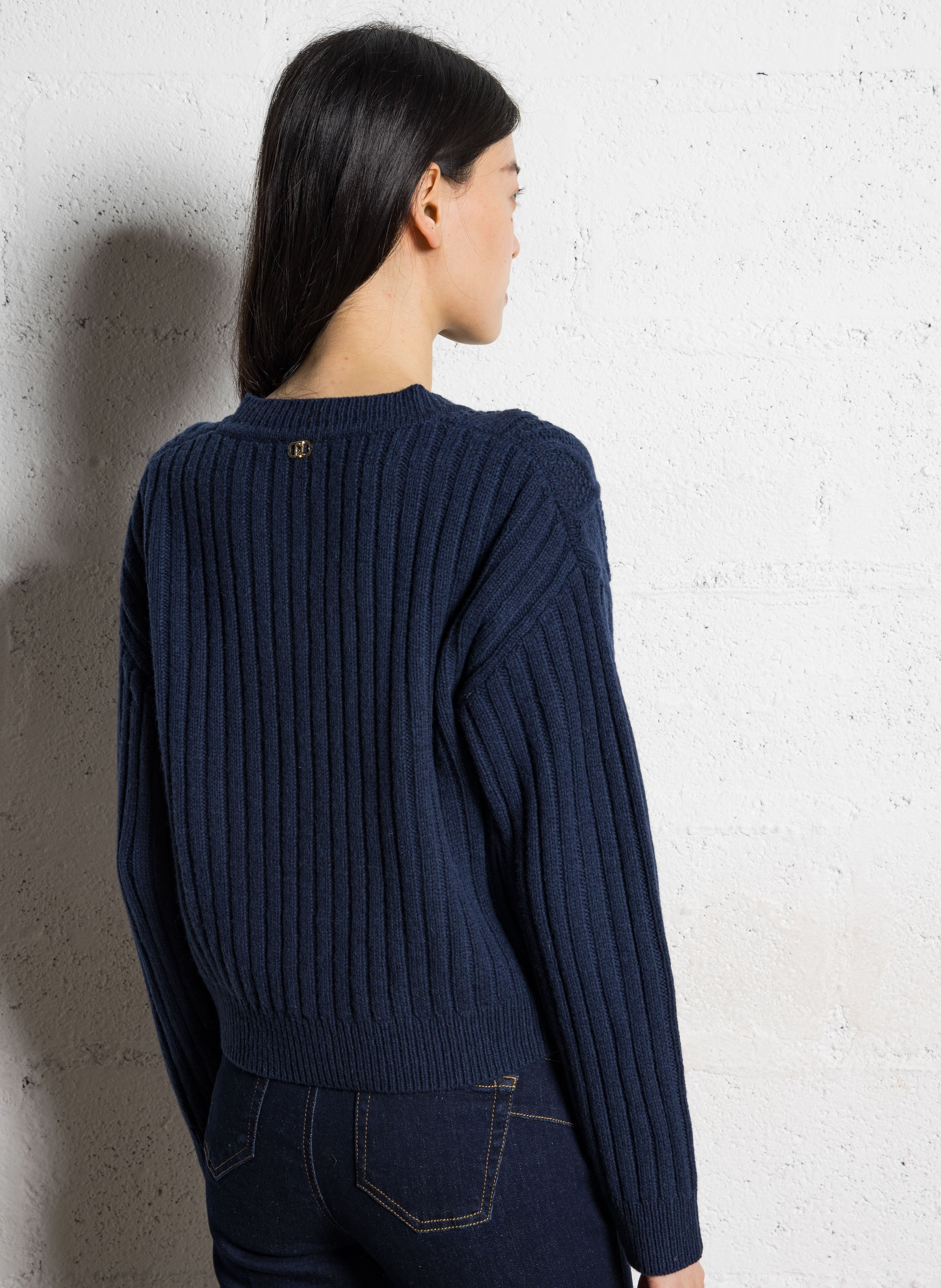 Gilet oversize col rond en laine mélangée LIU JO Bleu