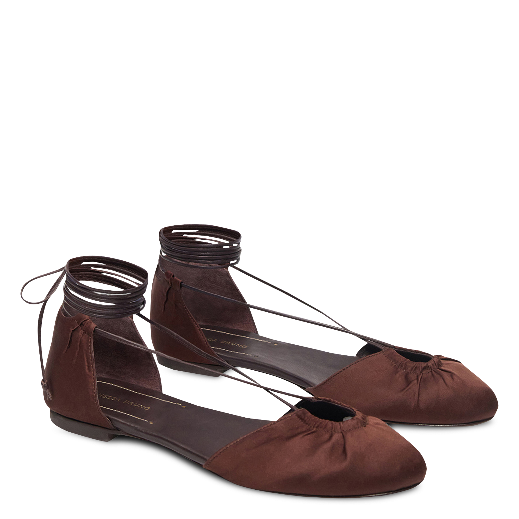 Satin open-toe ballerina flats with ankle straps VANESSA BRUNO Brown