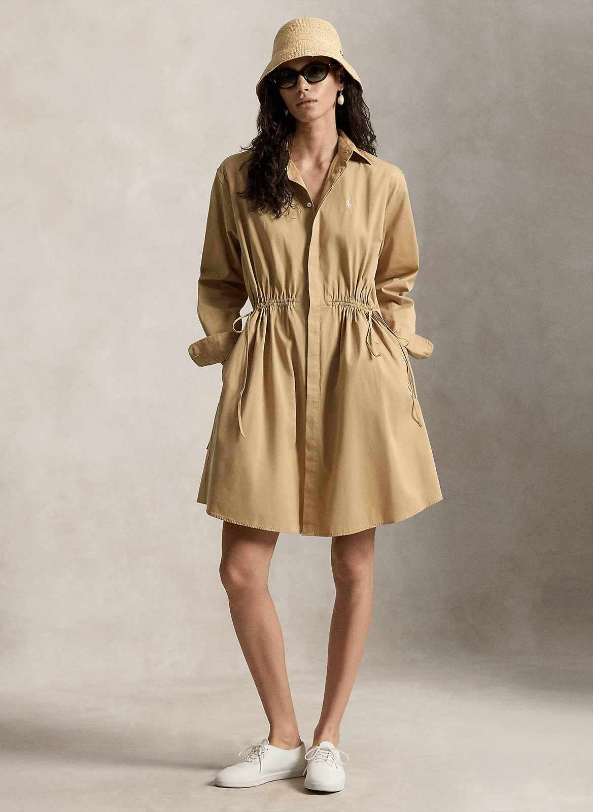 Kurzes Hemdkleid mit Taillierung aus Baumwolle POLO RALPH LAUREN Beige