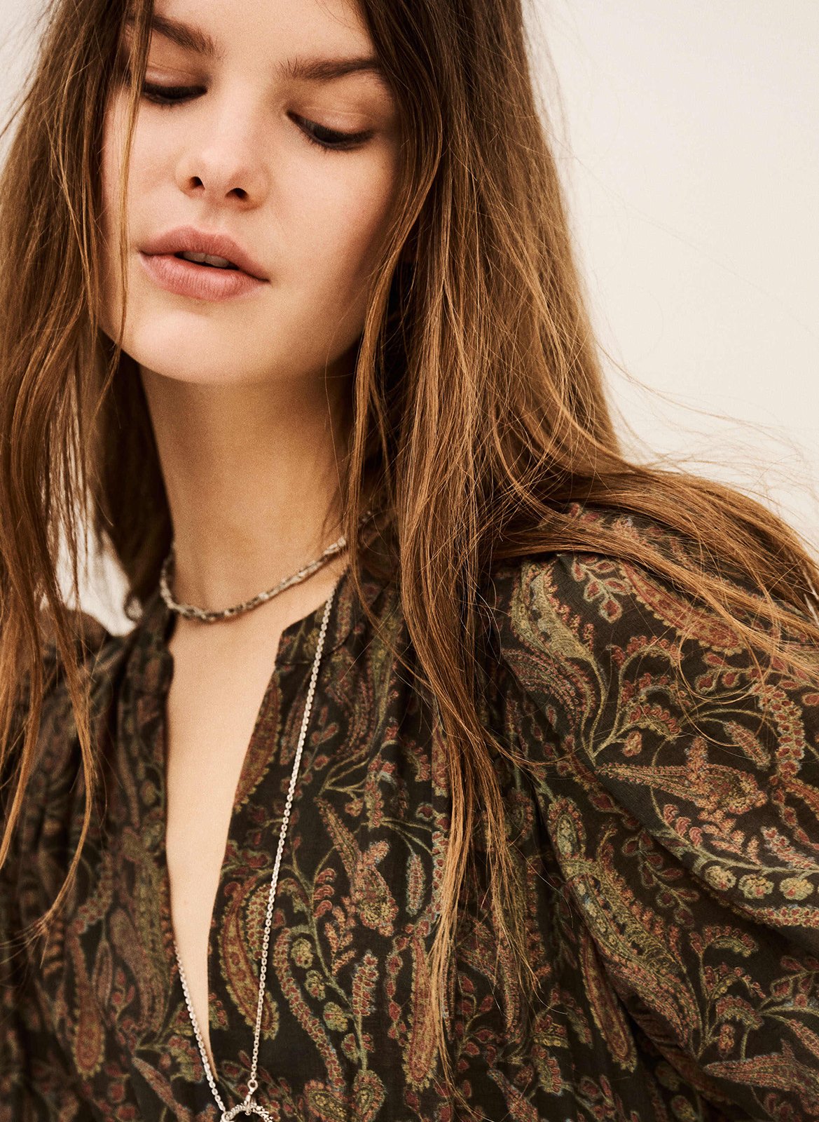 Robe longue col tunisien imprimée BA&SH Kaki