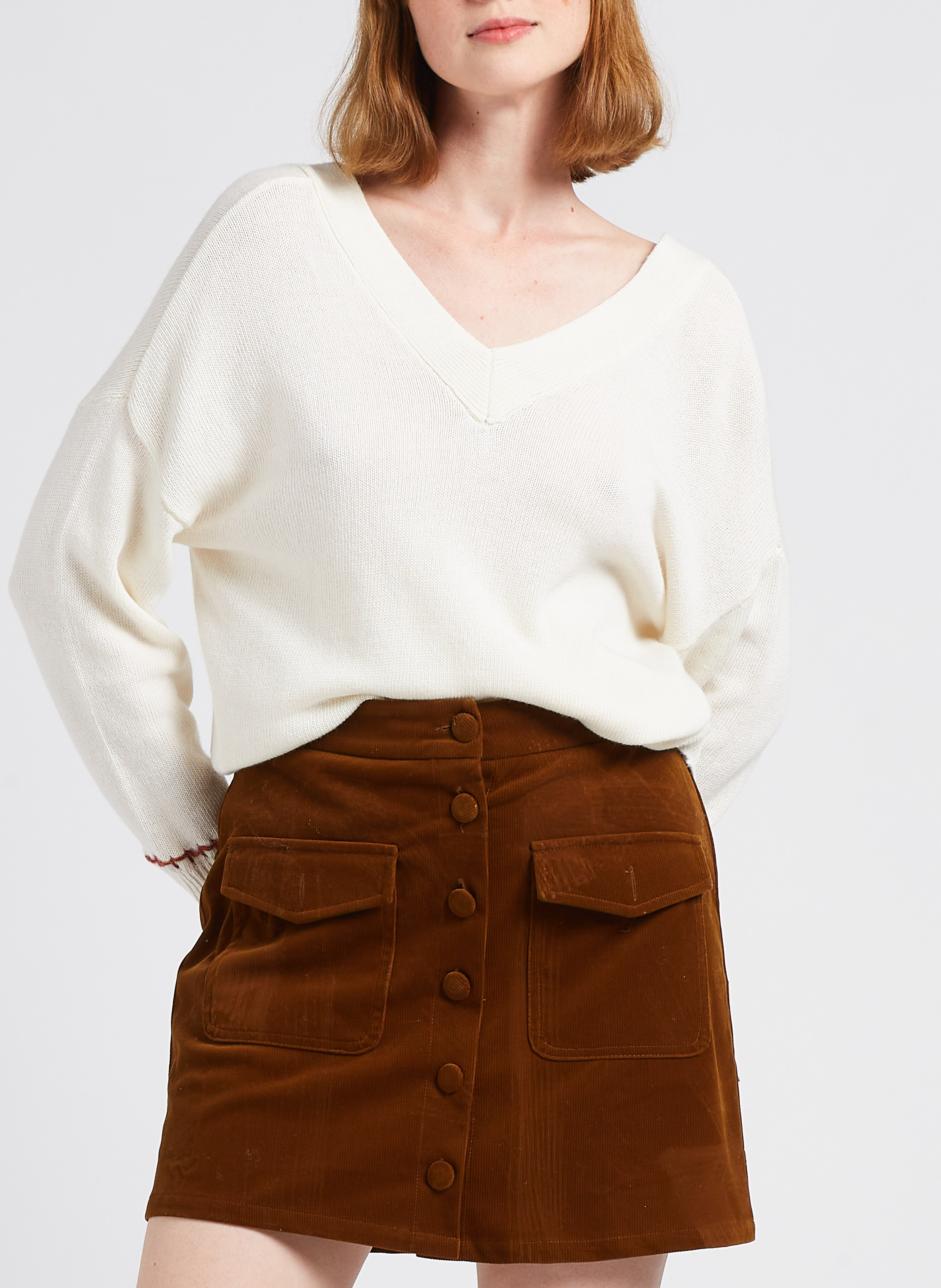 Pull ample à décolleté en V VILA Beige