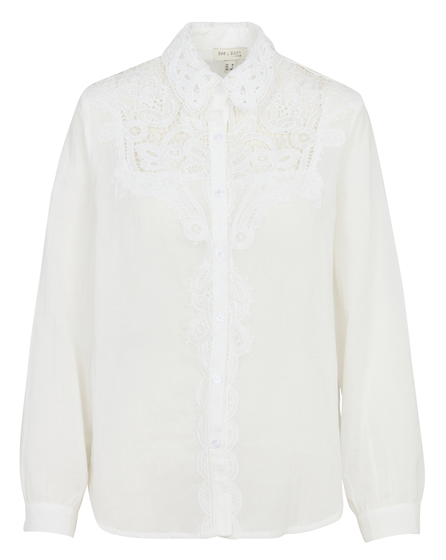 Recht overhemd van katoenmix met klassieke kraag SEE U SOON Wit