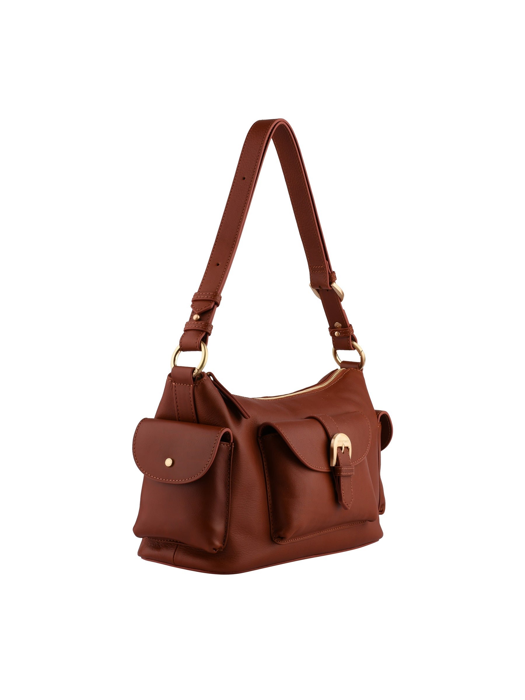 Calfskin leather shoulder bag POURCHET Brown