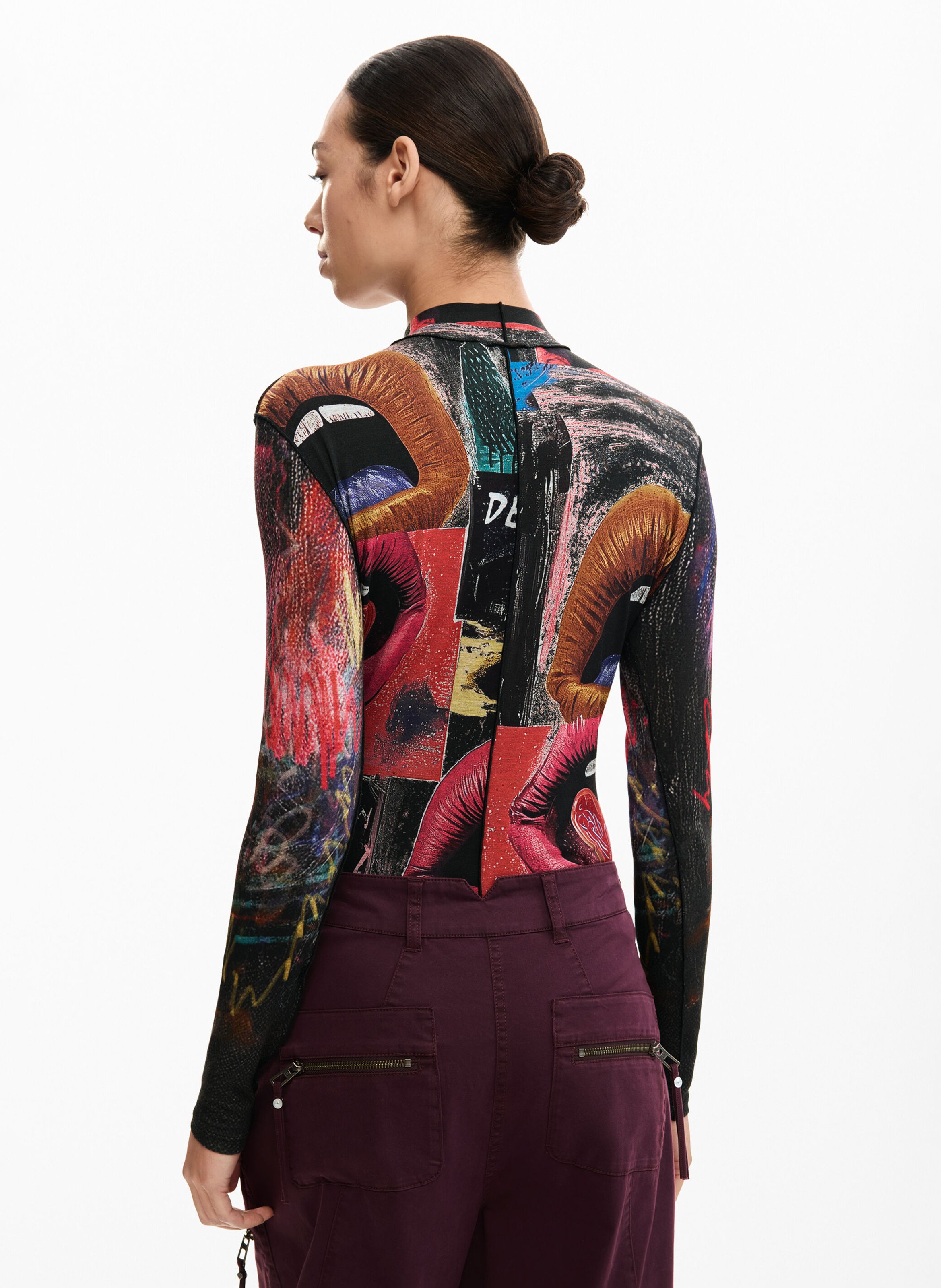 Gestreept T-shirt in marinelook met lange mouwen DESIGUAL Rood