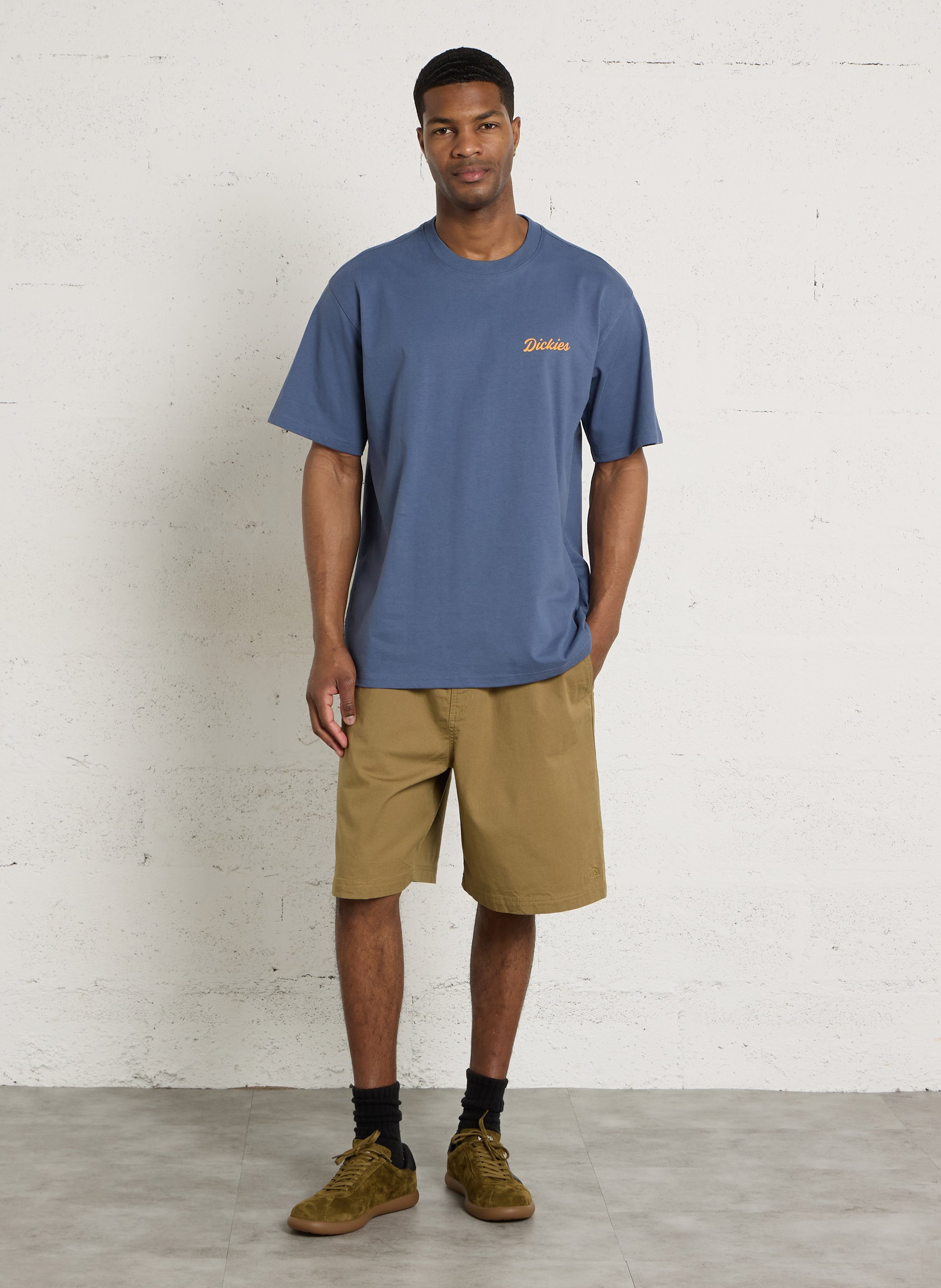 Tee-shirt droit col rond sérigraphié en coton DICKIES Bleu