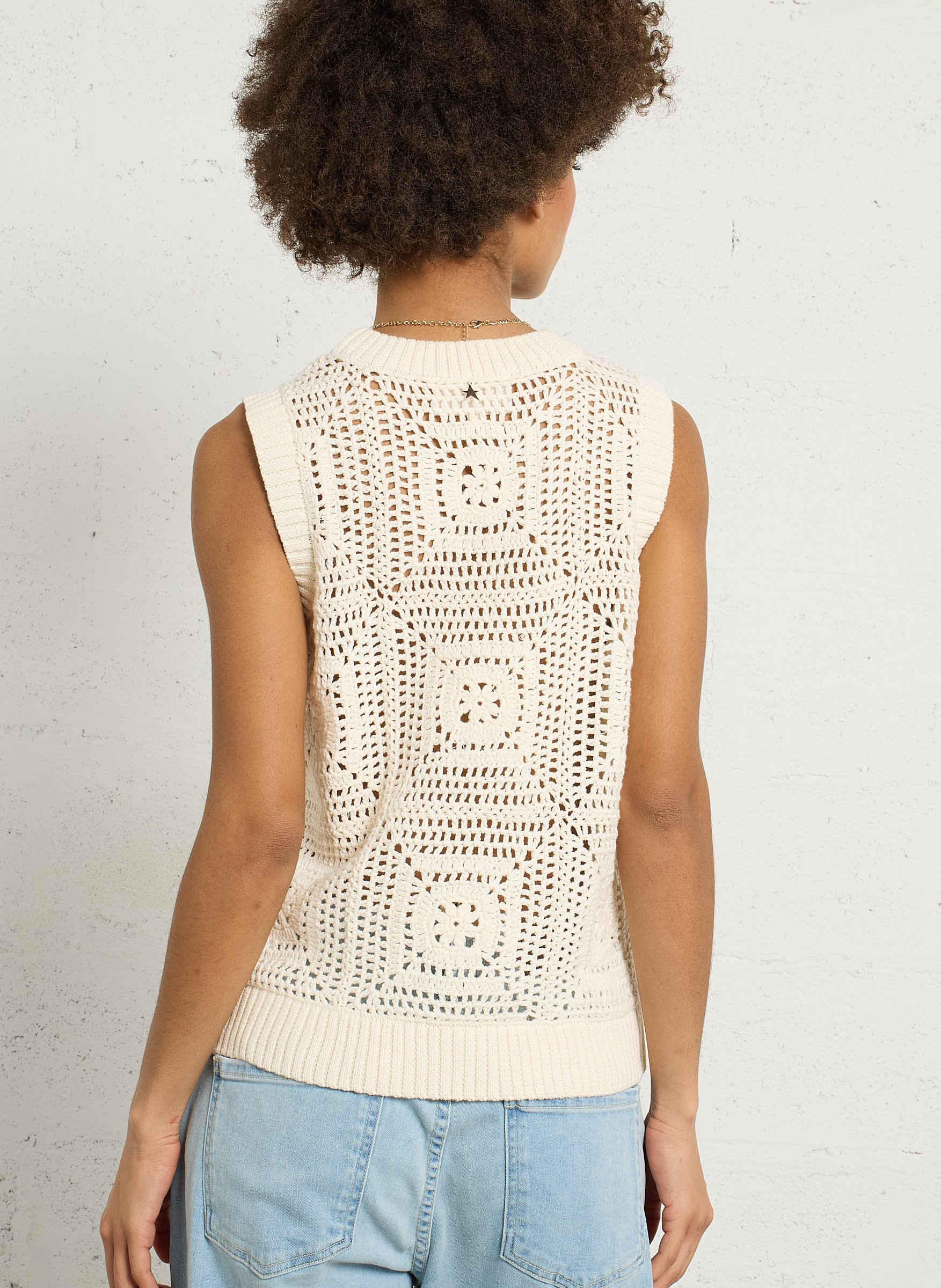 Pull sans manches en maille ajourée SUD EXPRESS Beige