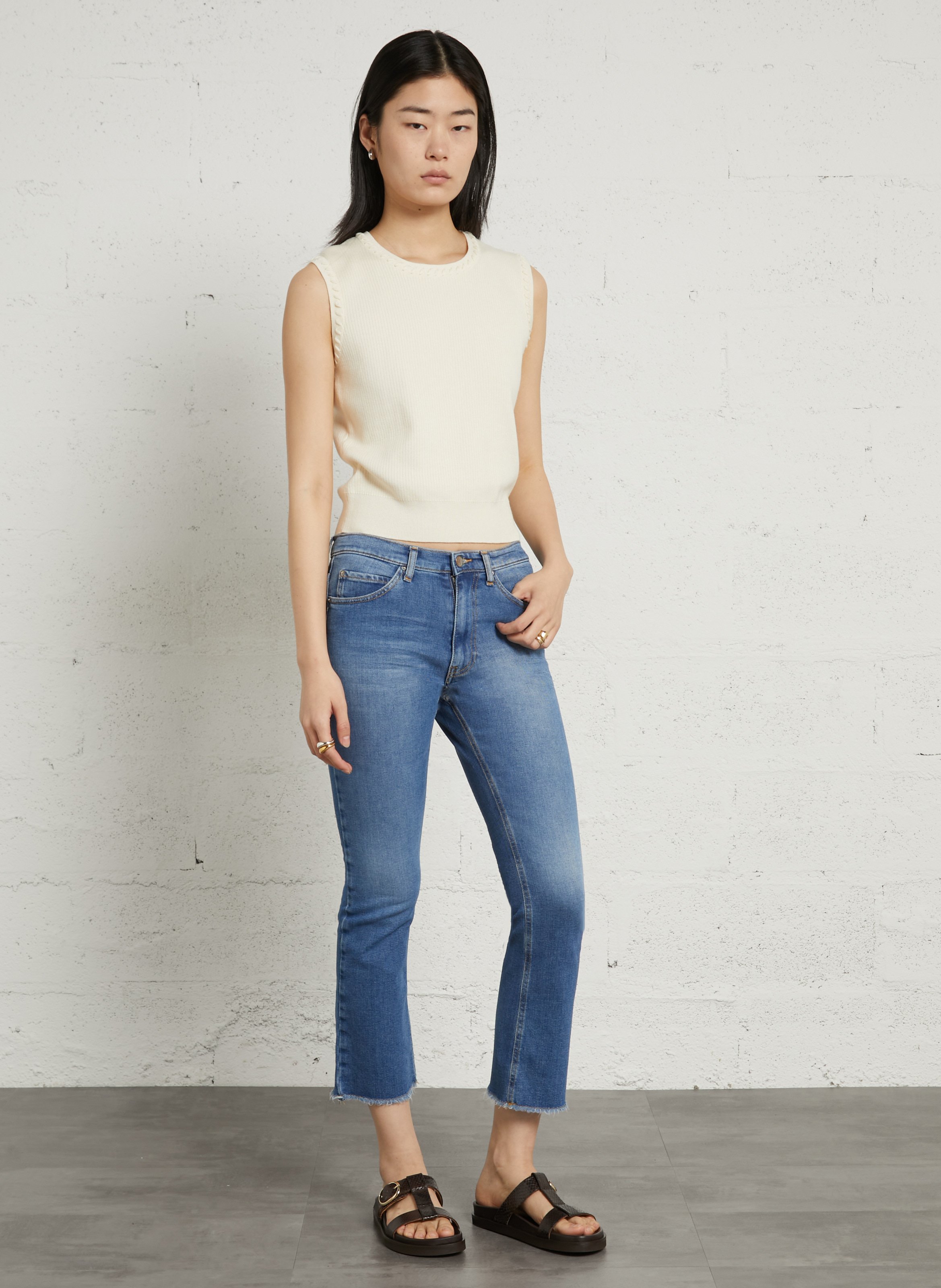 Faded cotton-blend flared jeans ACQUAVERDE Blue