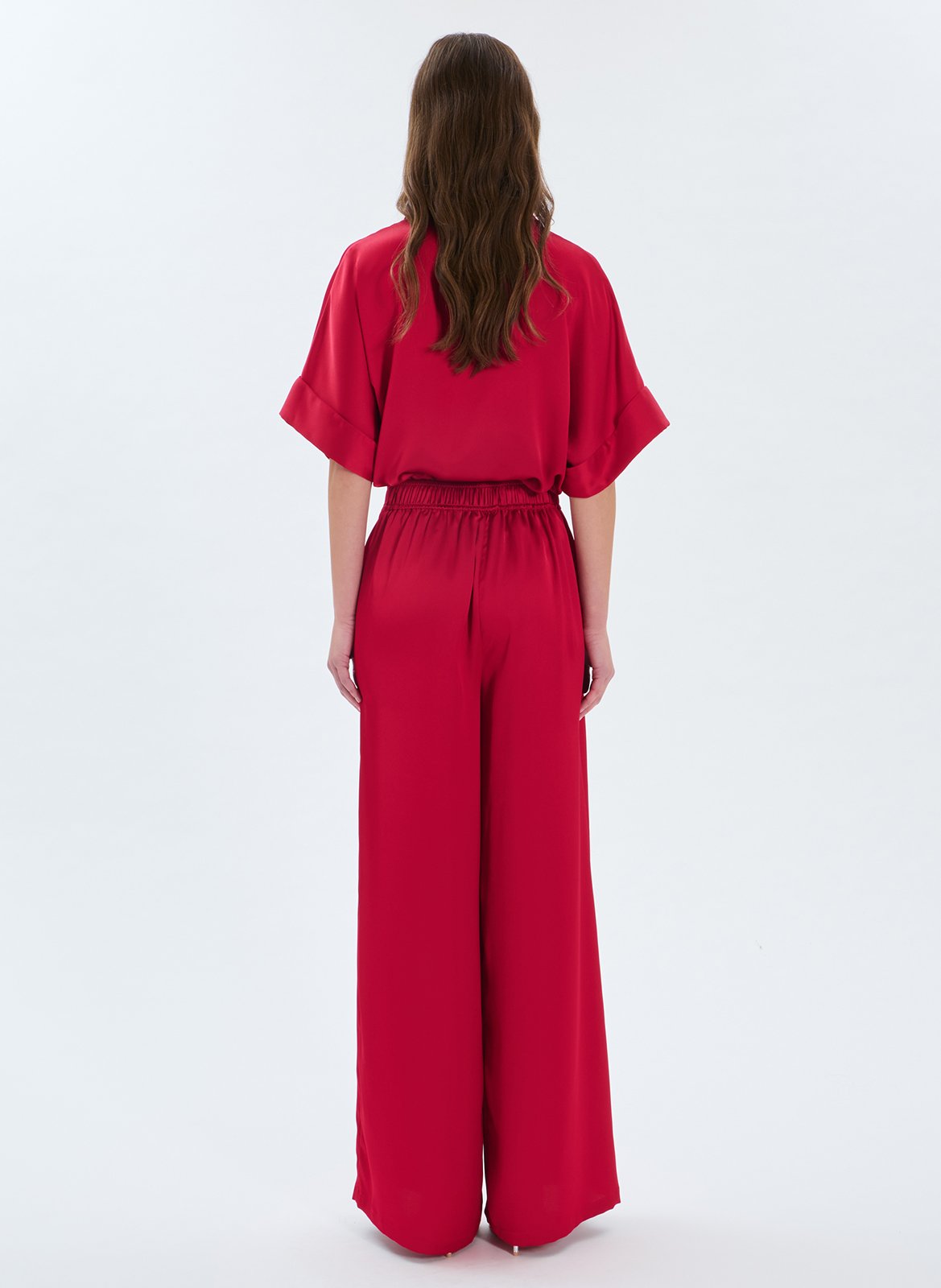 Pantalon large satiné Rouge