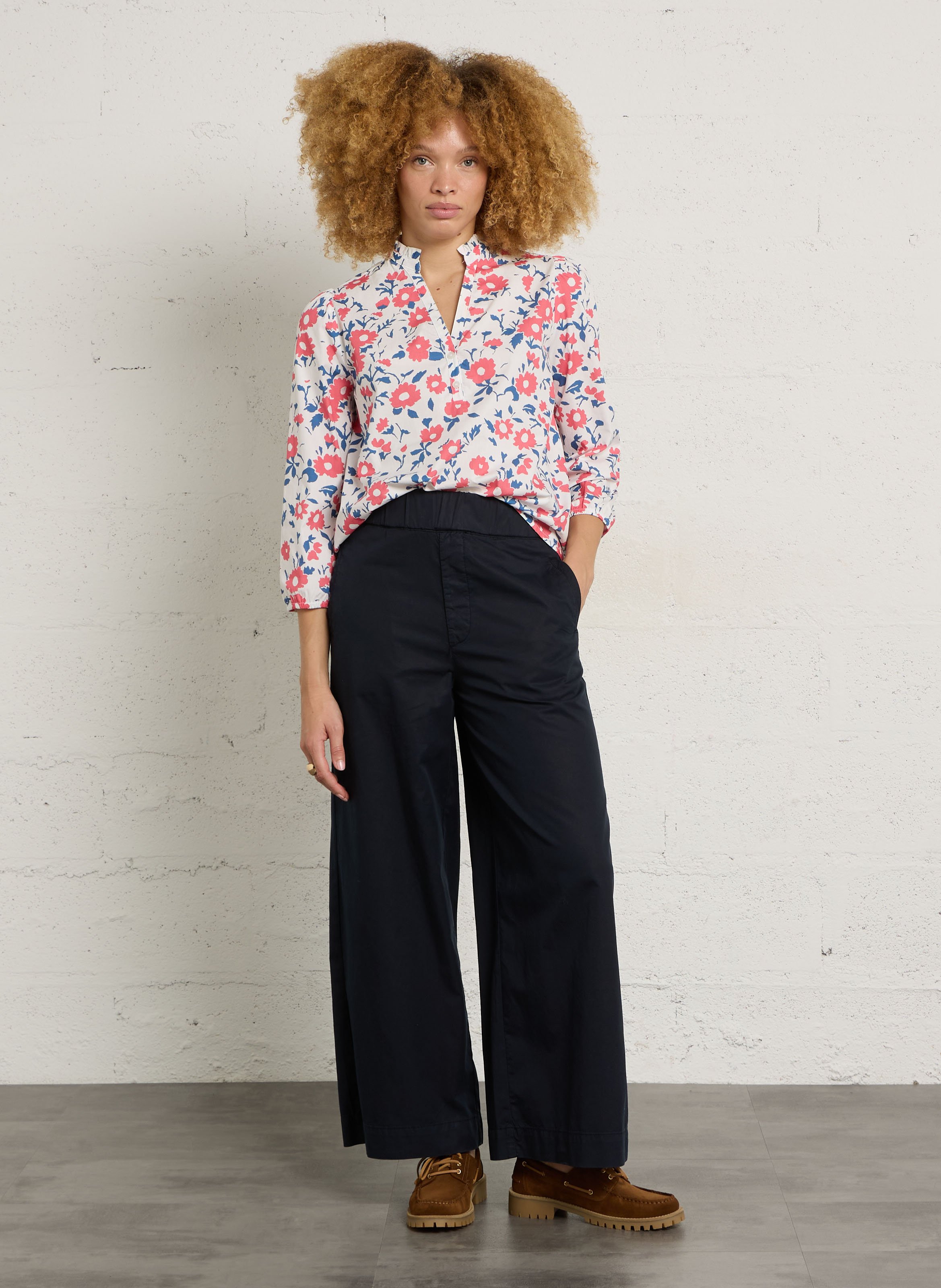 Blouse col tunisien imprimée ARMOR LUX Rouge