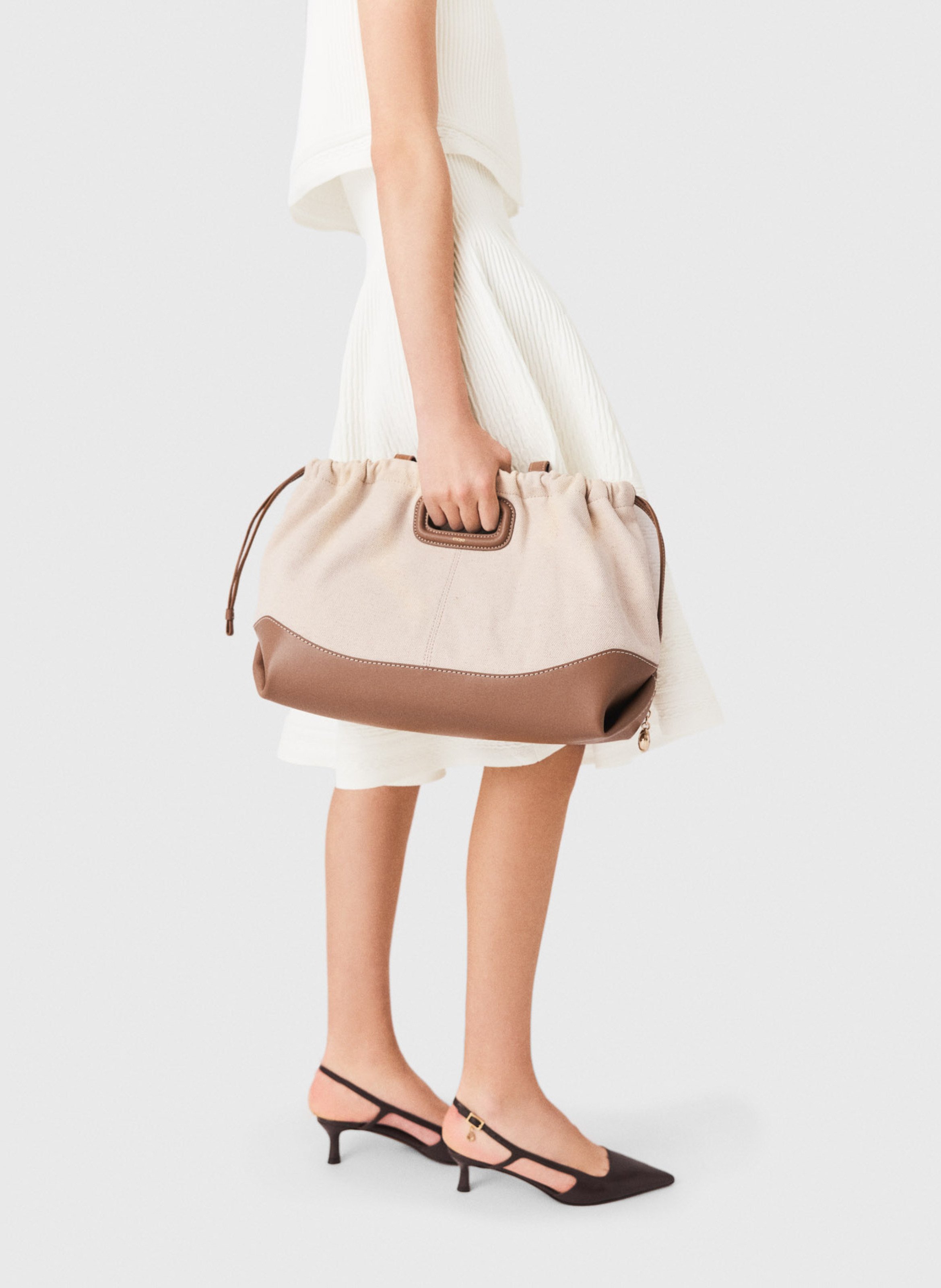 Sac porté épaule en coton et en lin MAJE Beige